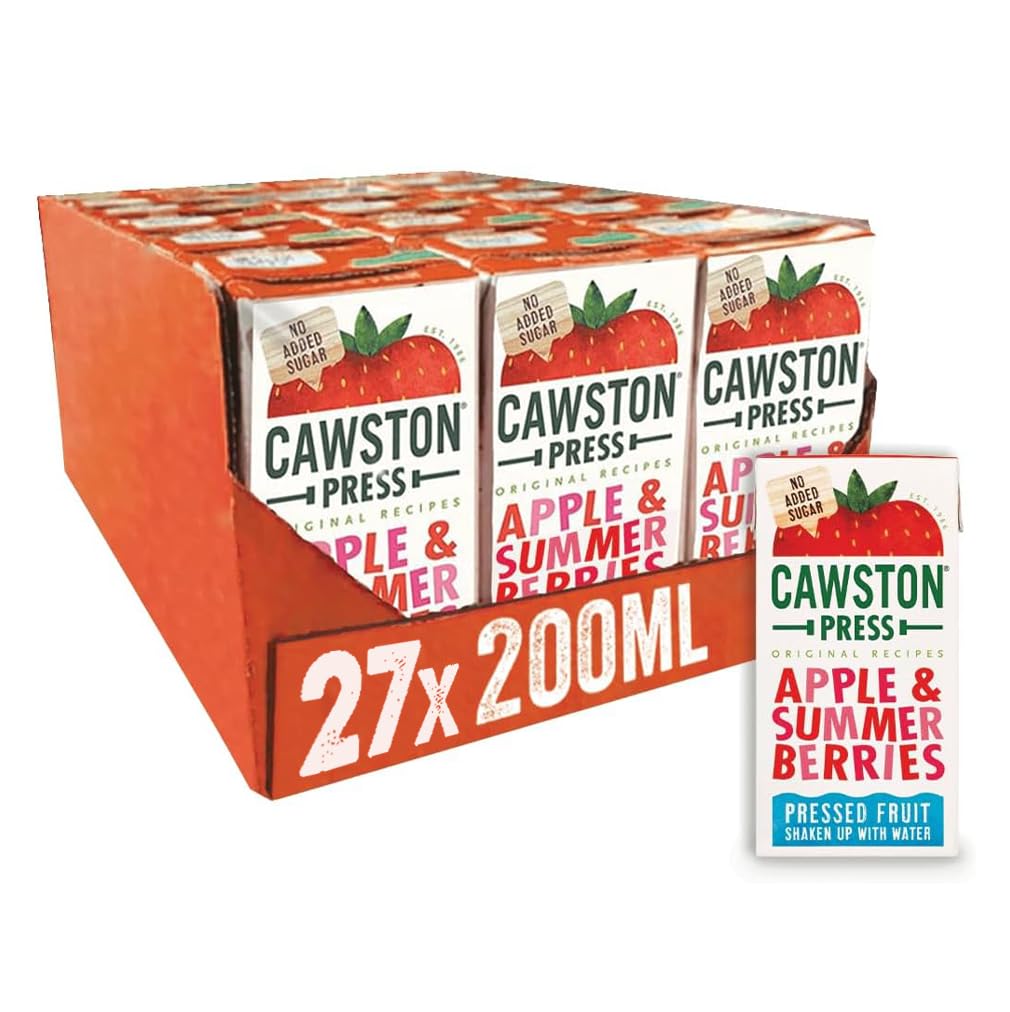 Cawston Press Fruit Water Kids Drink | Pressed Summer Berries Flavoured Water | 200ml x 27 Pack Berries & Apple Juice Cartons | School Approved ? No