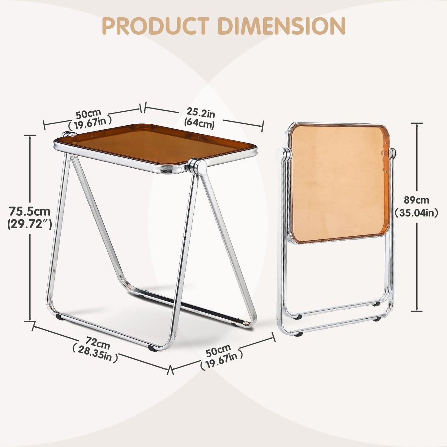 TAO ONE Acrylic Folding Table TV Tray Small Side Table - White
