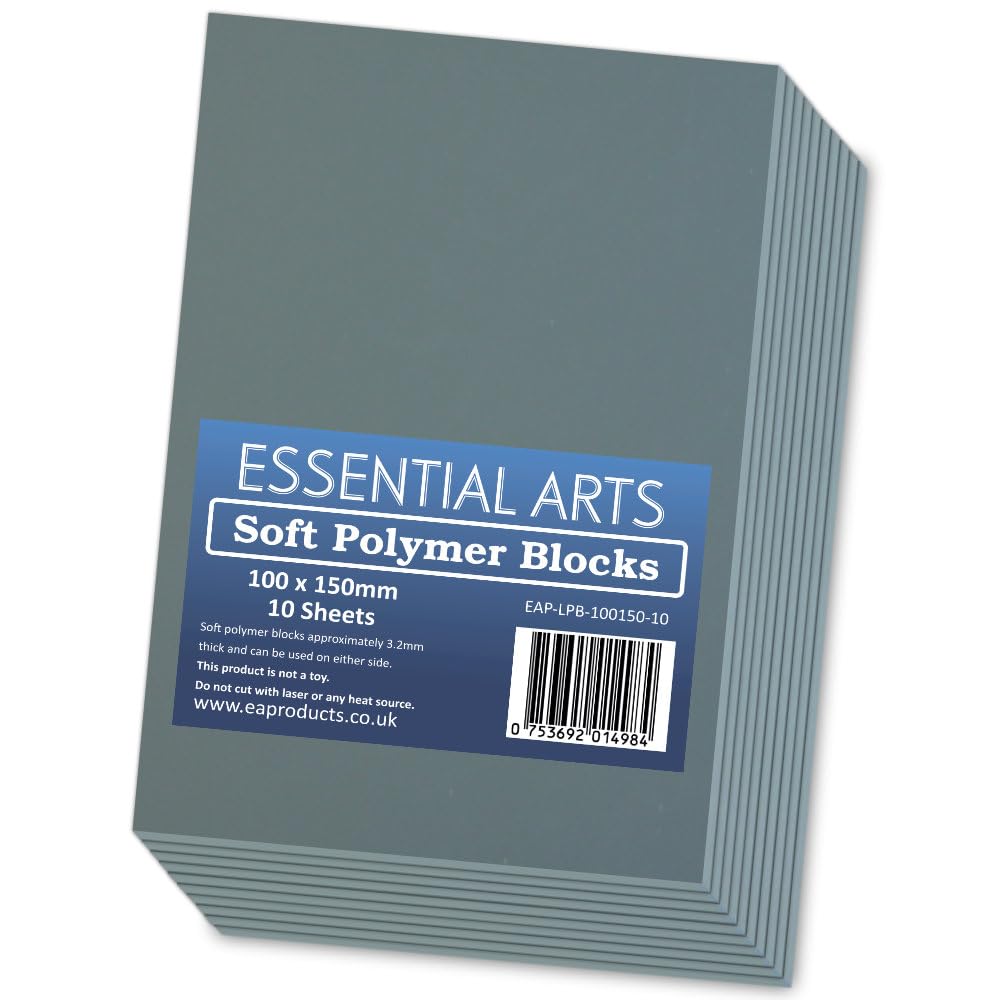 100 x 150mm Double Sided Soft Lino Polymer Blocks Pack of 10 ? 3.2mm Thick Super Soft Printing Sheets for Carving Art and Craft ? by Essential Arts
