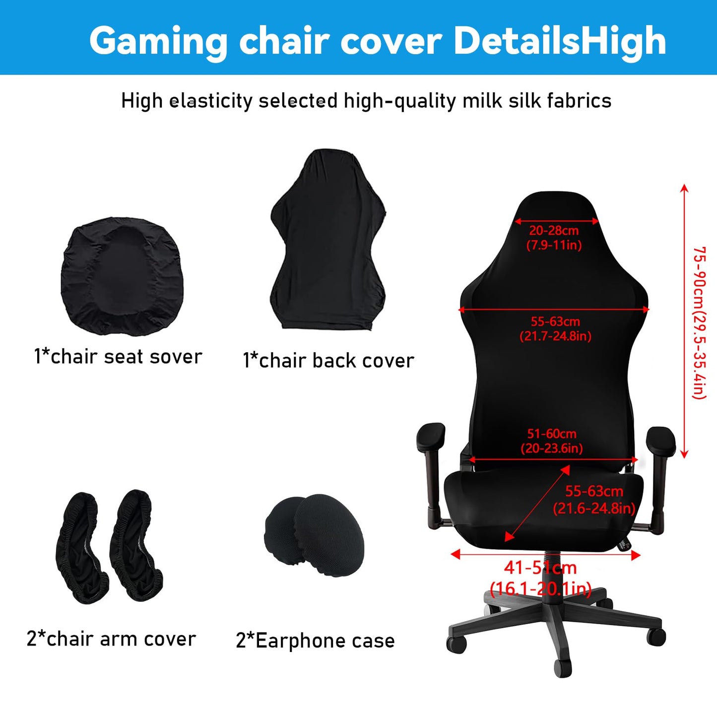 Luckwaii Gaming Chair Cover 6 Pcs Office Chair Covers Stretch Removable