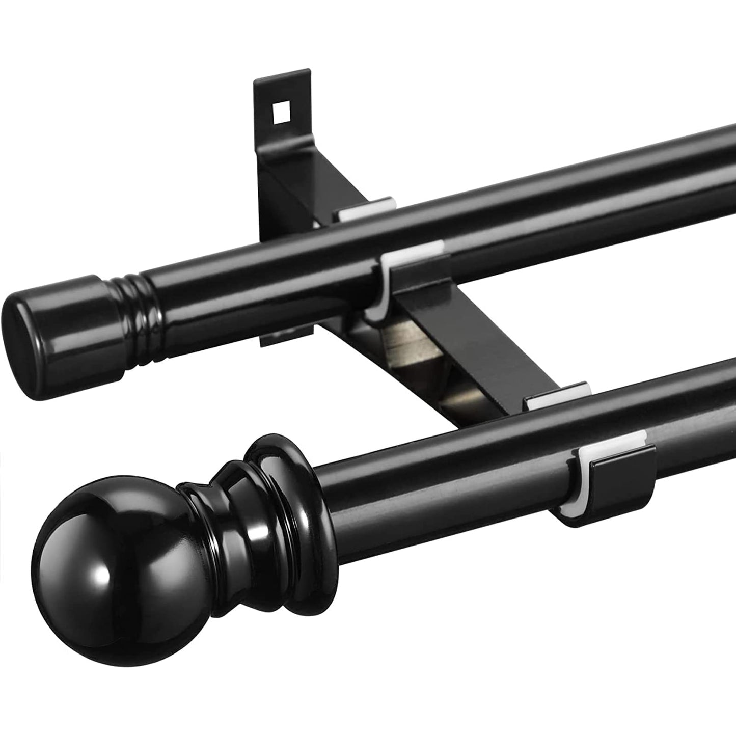 Harrms Double Curtain Pole - Black Extendable Metal Rod 76-332cm for Eyelet, Blackout, and Voile Curtains - Room Darkening