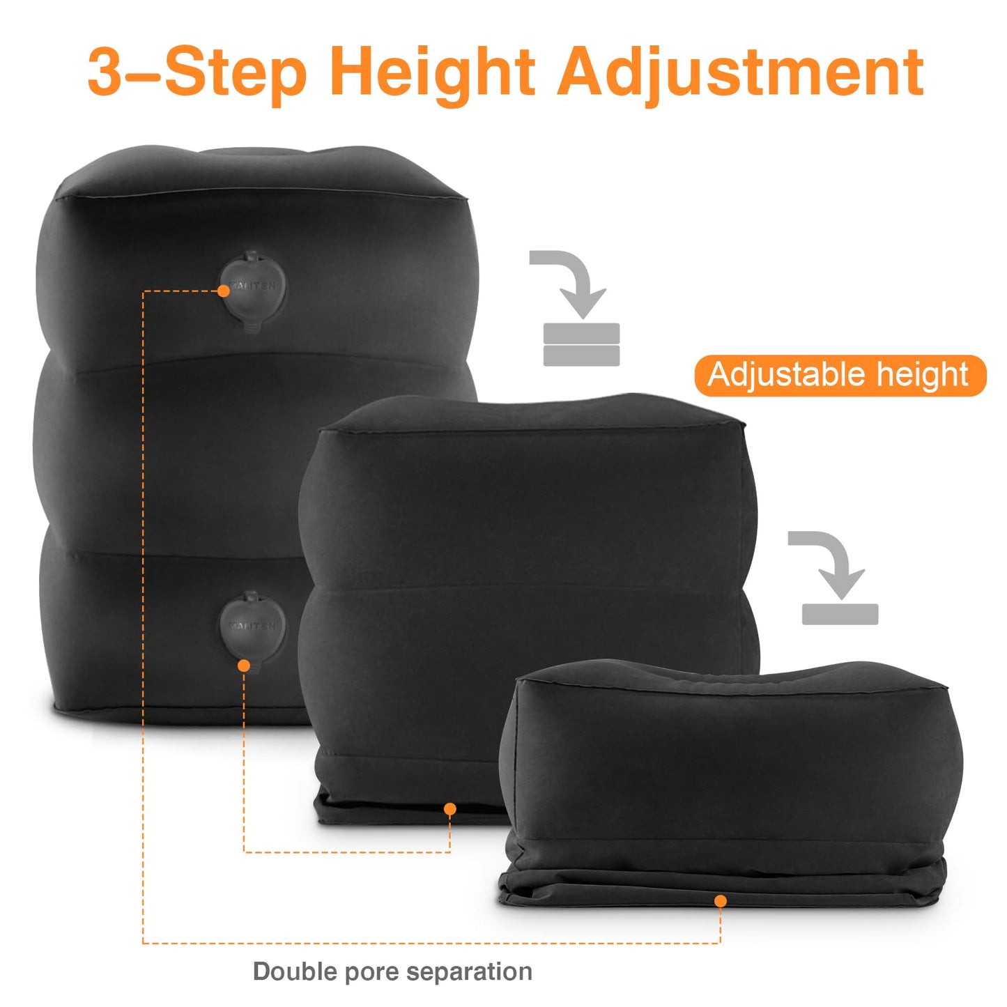 Maliton Inflatable Airplane Foot Rest with Pump Bag (Black, 2Pcs)