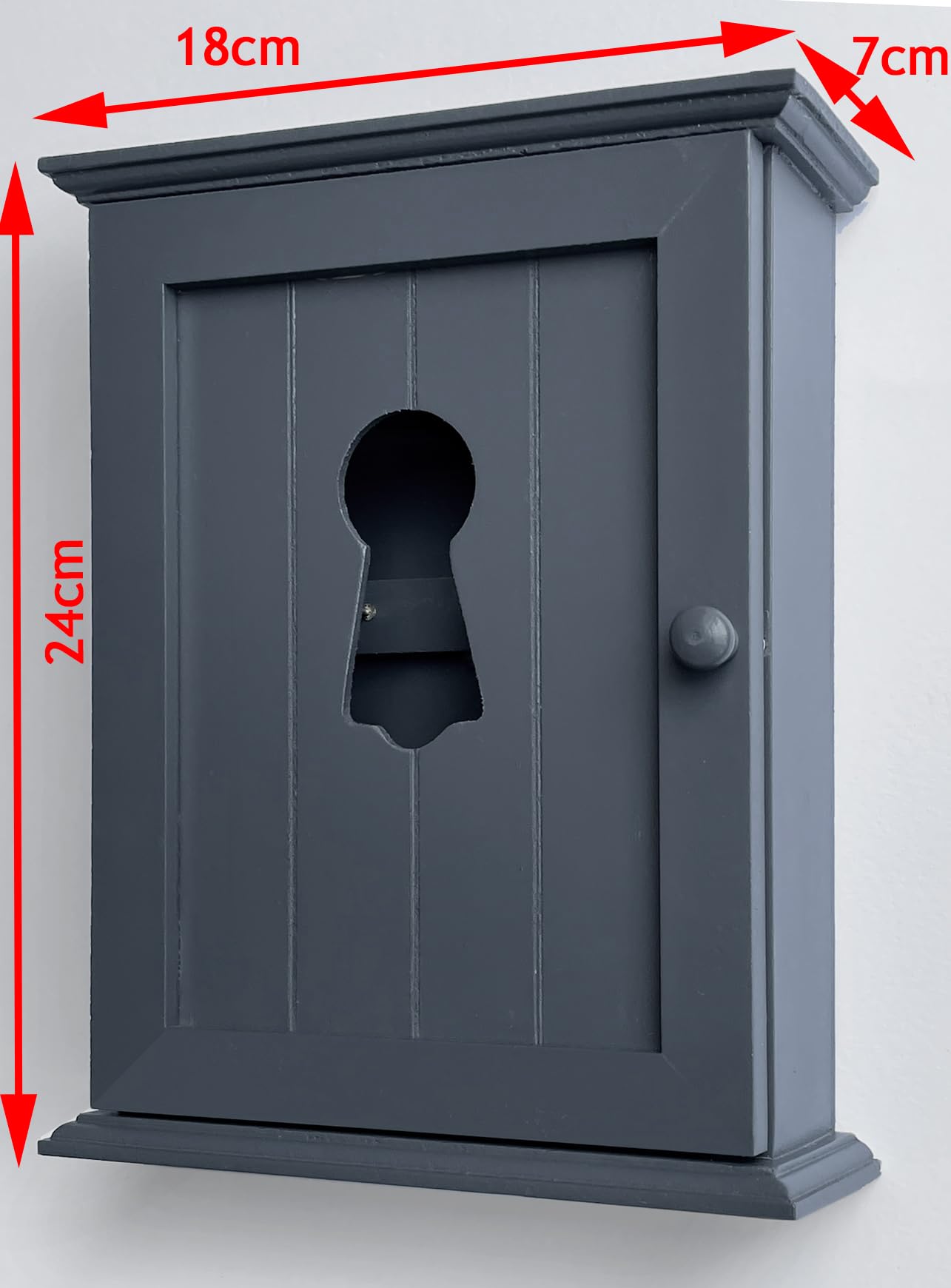 GreyZouq Wooden Key Cabinet Wall Mounted, Keyhole Window Design, Key Holder for Wall with 6 Hooks, Decorative Key Organiser, Magnetic Door Closure