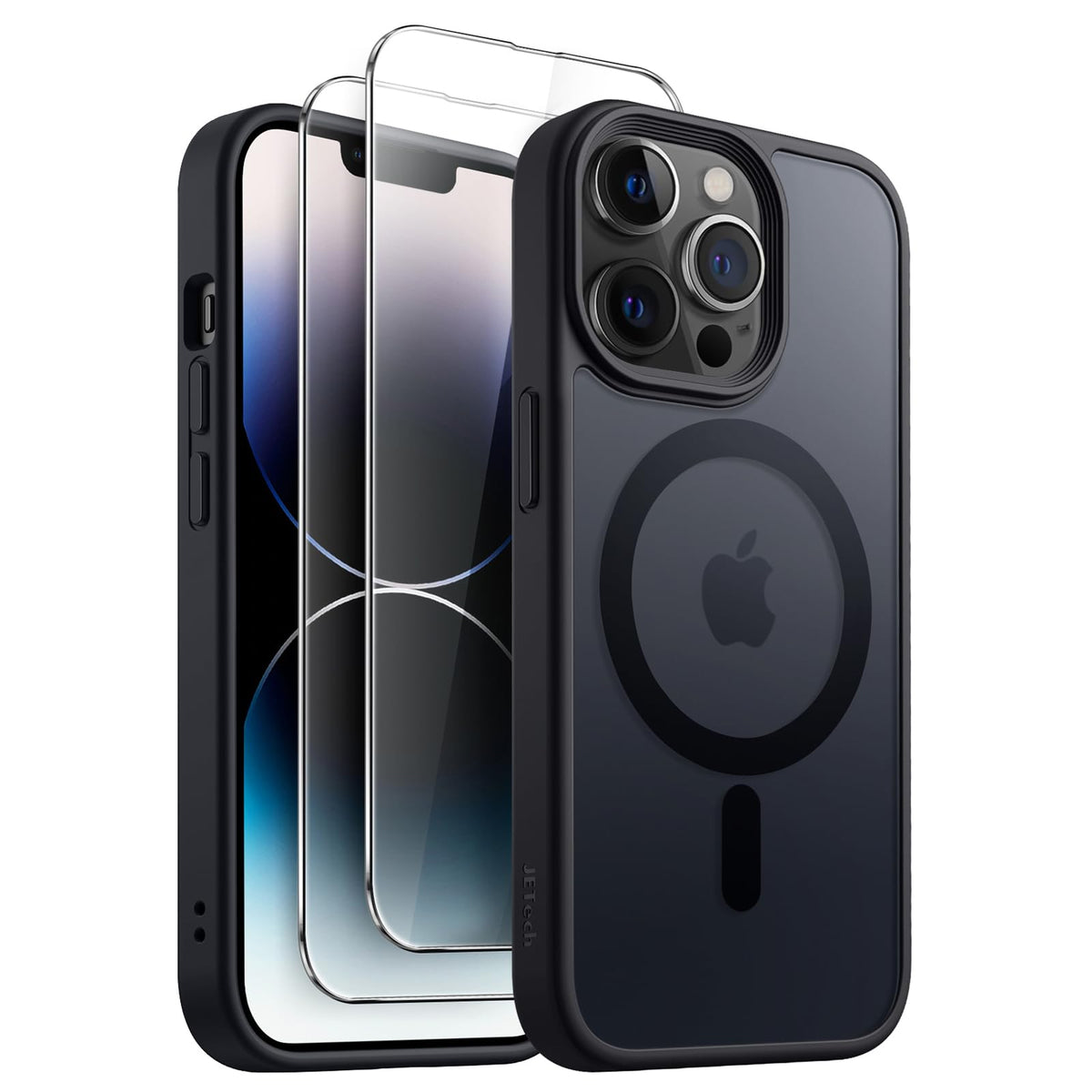 JETech 3 in 1 Magnetic Case for iPhone 14 Pro 6.1-Inch with 2-Pack Tempered Glass Screen Protector, Compatible with MagSafe, Translucent Matte Back