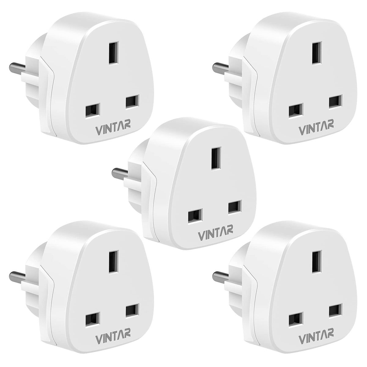 VINTAR UK to European Plug Adapter,Grounded 3 Pin to 2 Pin EU Euro Europe Schuko Travel Adaptor for France Germany Spain Turkey Greece Russia and