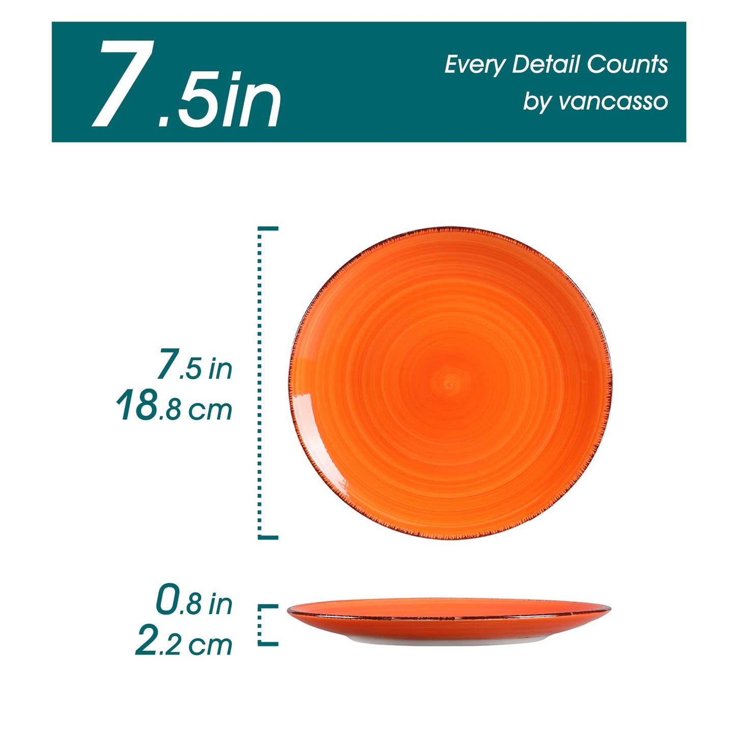 vancasso Bonita Multicolour Dessert Plate Set of 6, Handpainted Side Plate in Rustic Look Tableware, 7.5 inch Side/Salad/Fruit/Snack Plate(18.8 * 18.8