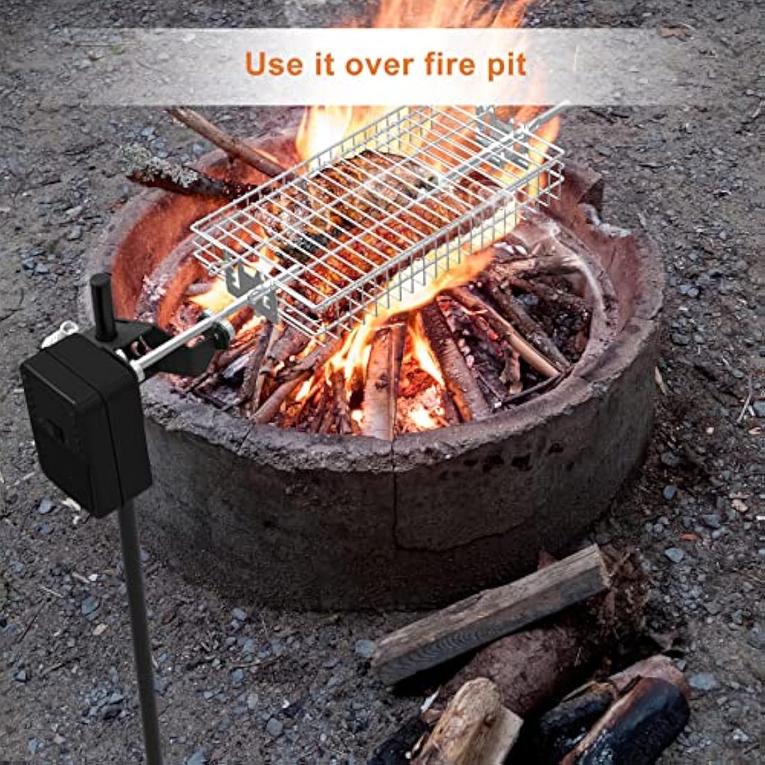 onlyfire BBQ Rotisserie Grill Kit Floor Stand Spit Roaster including Rotisserie Basket, Spit Forks, Battery Motor with Power Adapter, Car Charging Cable, Carrying Bag for Outdoor Camping Barbecue