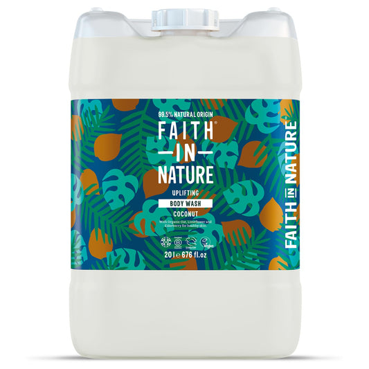 Faith In Nature Organic Coconut Body Wash, Uplifting Shower Gel, Vegan & Cruelty Free, No SLS or Parabens, 20L Refill Pack