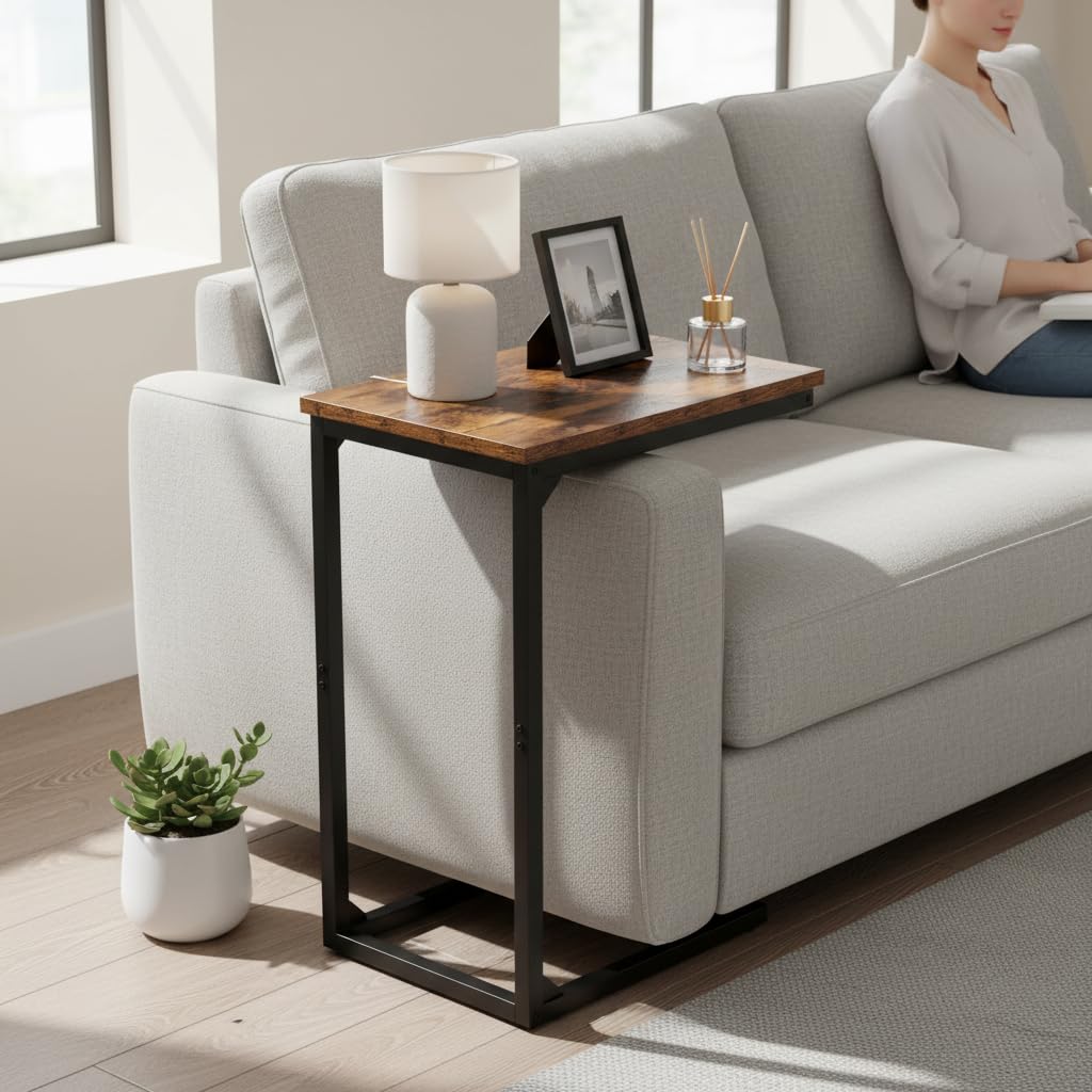 AMHANCIBLE C-Shaped Side Table, Side Table Living Room, Sofa Table