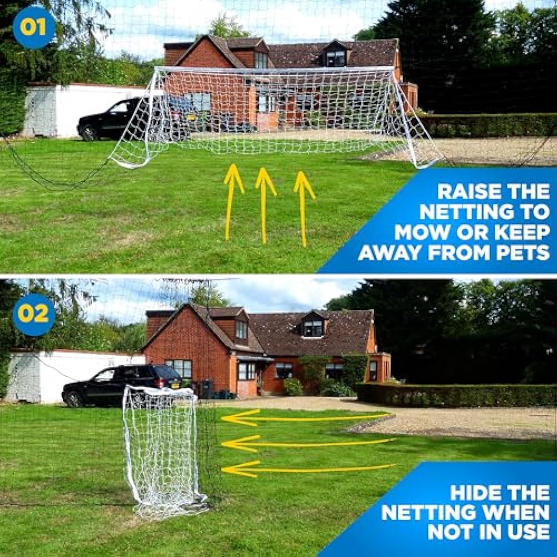 Open Goaaal Football Goal & Backstop Net with Rebounder | Backyard Barrier Net to Stop Balls Going Over the Fence