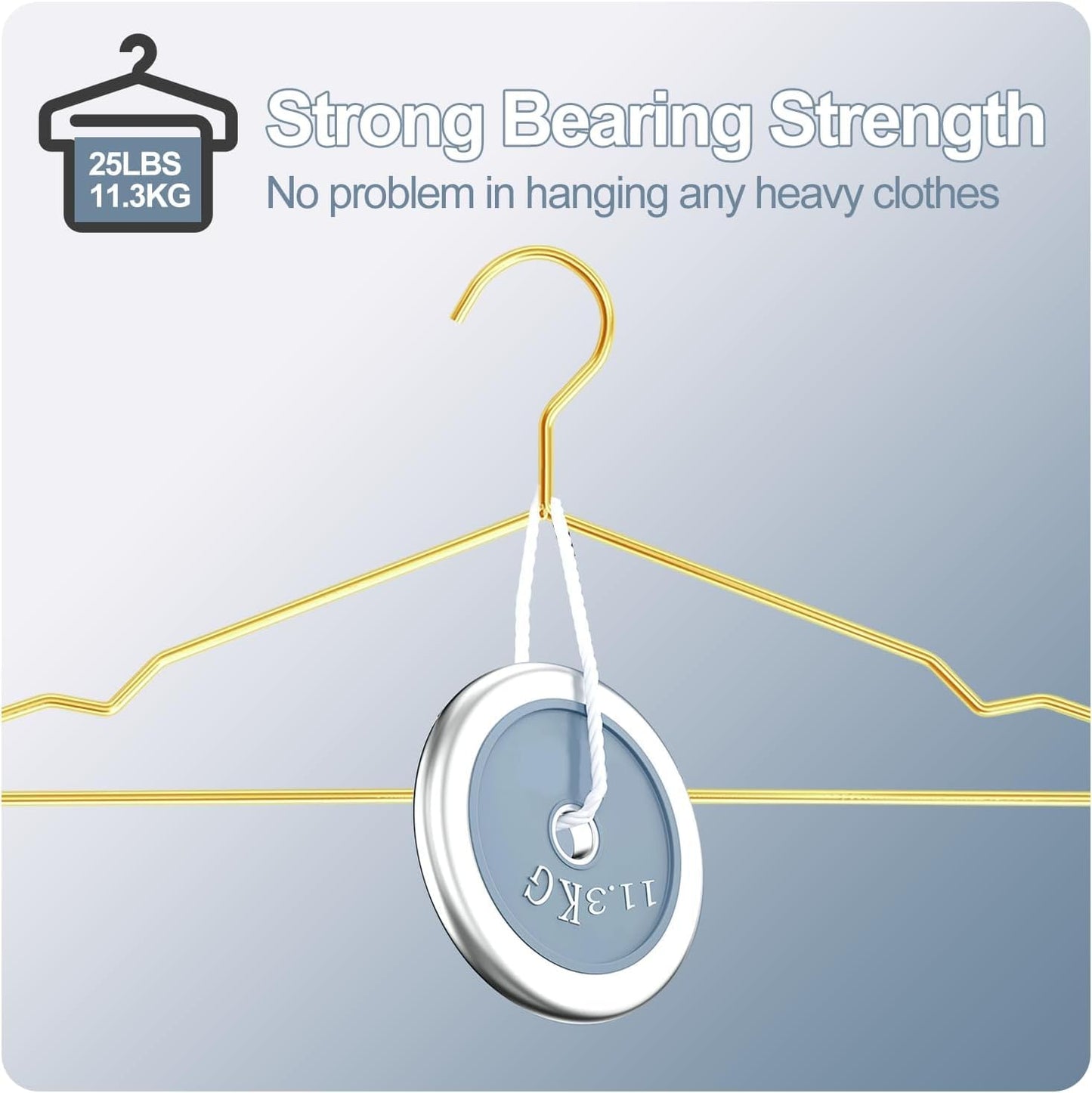 SPECILITE 42cm Gold Metal Hangers Bulk 60 Pack with Notches for Standard Size Coats, Shirts, Suits, Pants, Heavy Duty,Space Saving