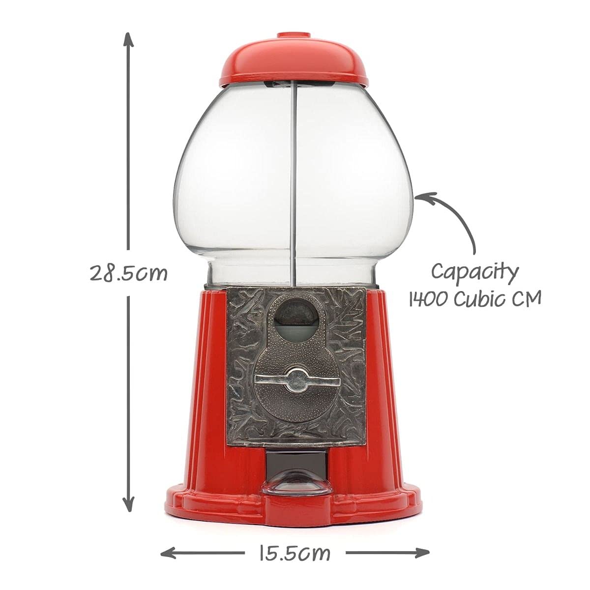 CKB LTD Large Gumball Machine Retro Sweet Dispenser Storage Piggy Bank Money Box Coin Operated Saver H28cm Red (Large Size 28 x 15.3 x 16.5cm)