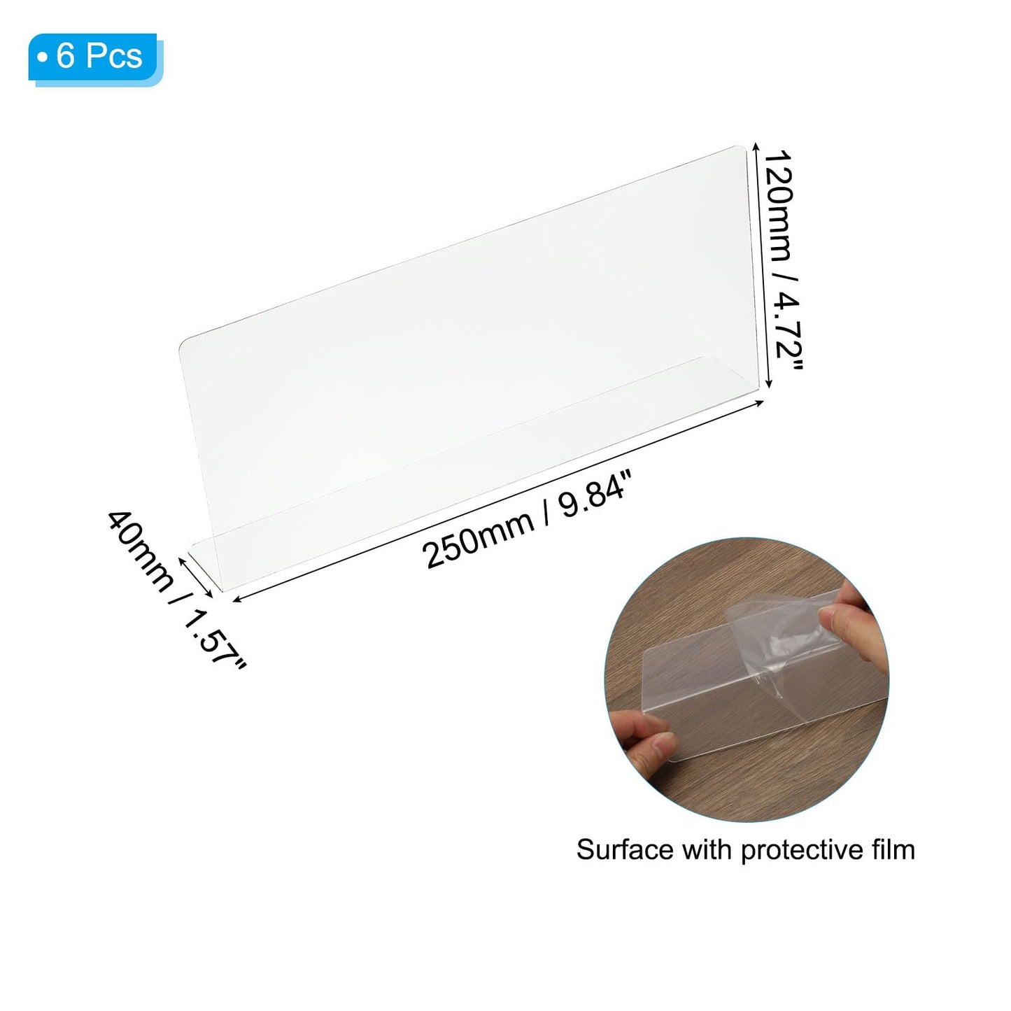 PATIKIL 6 Pack Shelf Dividers for Closet Organization, 250 x 40 x 120mm Acrylic Closets Separator Kitchen Cabinet Shelves Under Bed Blocker for
