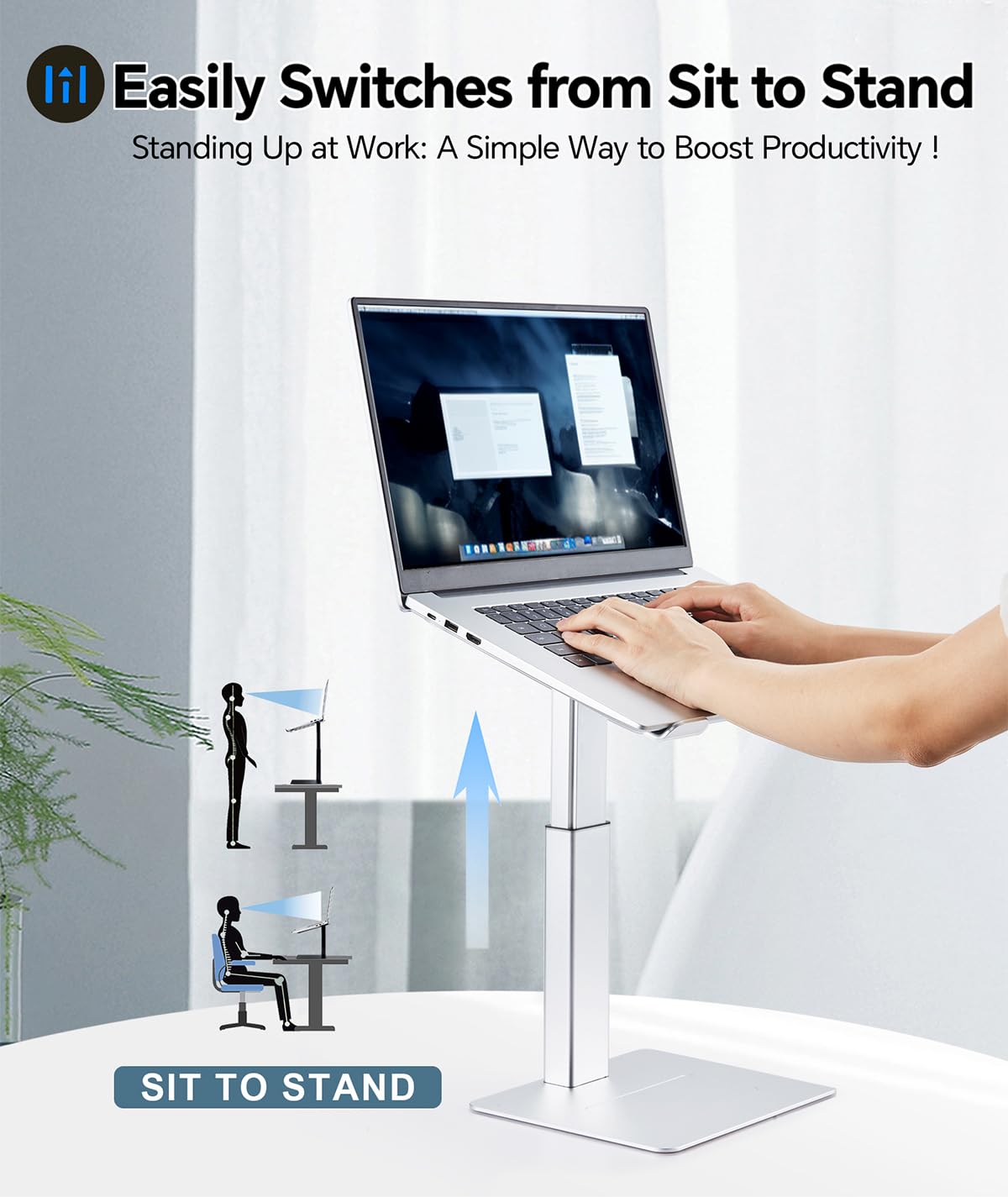 supamir Adjustable Laptop Stand for Desk, DJ Laptop Riser, Standing Desk Converter, Support Working on Computer Sitting/Standing, Compatible with