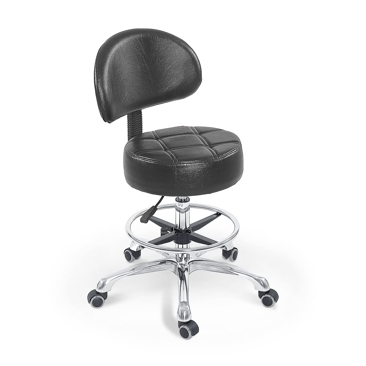 Grace & Grace Height Adjustable Rolling Swivel Stool Chair with Extra Large and Extra Thick Round Seat and Comfortable Backrest Heavy Duty Metal Base