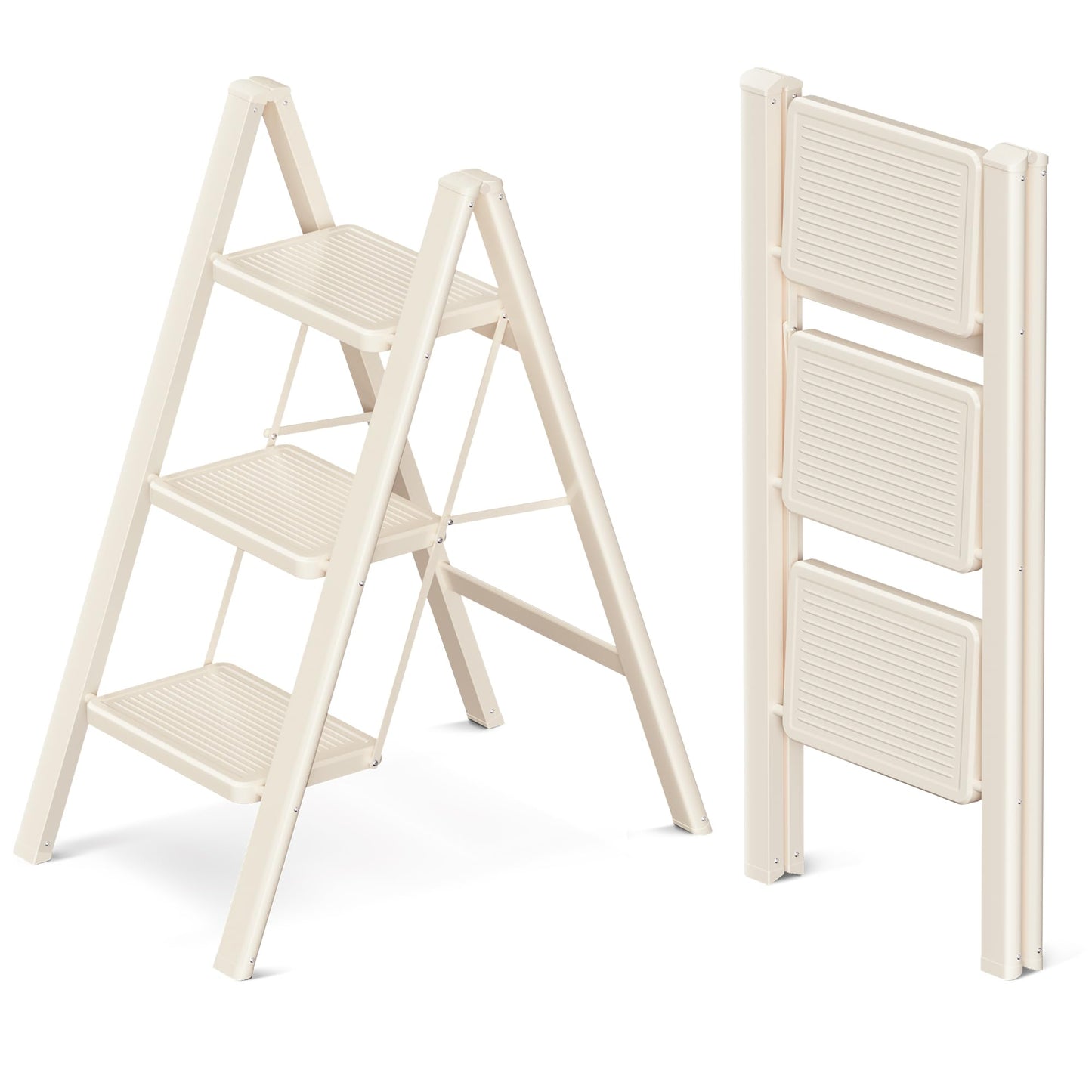GameGem 3 Step Ladder, 3 Step Stool for Adults, Folding Step Ladder with Secure Footing, Widened Pedal, Aesthetically Pleasing Looking, Blends Right