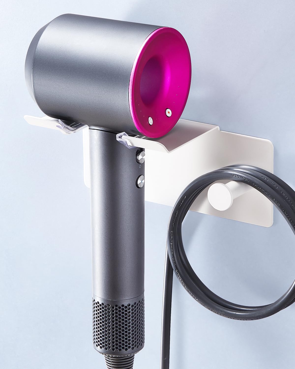 Hair Dryer Holder Wall Mount, Hairdryer Holder for Bathroom, Stainless Steel Blow Dryer Rack Adhesive Hairdryer Organizer Station with Cable Storage