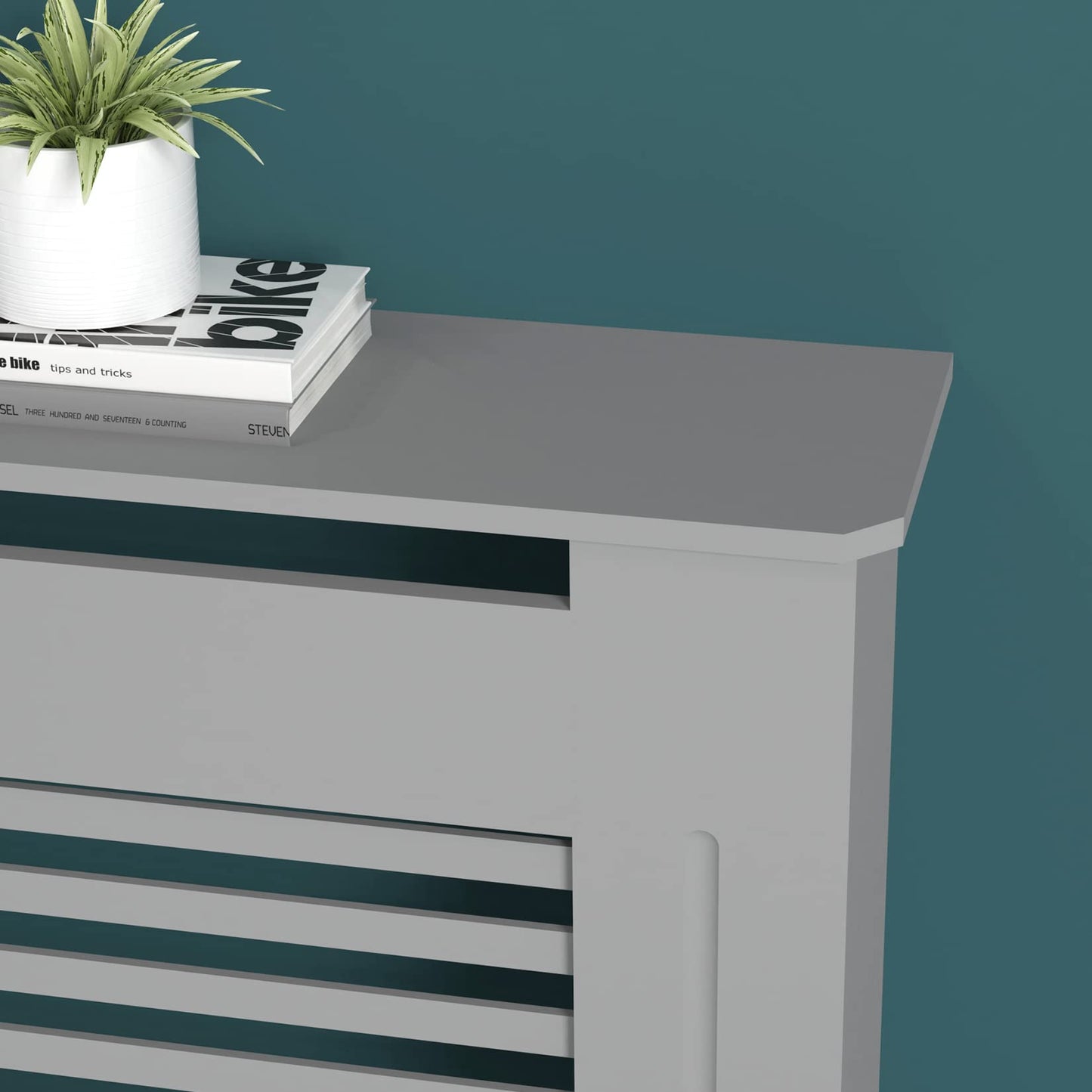 FATIVO High Radiator Cover Wood Cabinet: 92cm Height Grey Medium Heater Covers Horizontal Slat Internal Heights 90cm Tall Radiator Shelf Thicken MDF
