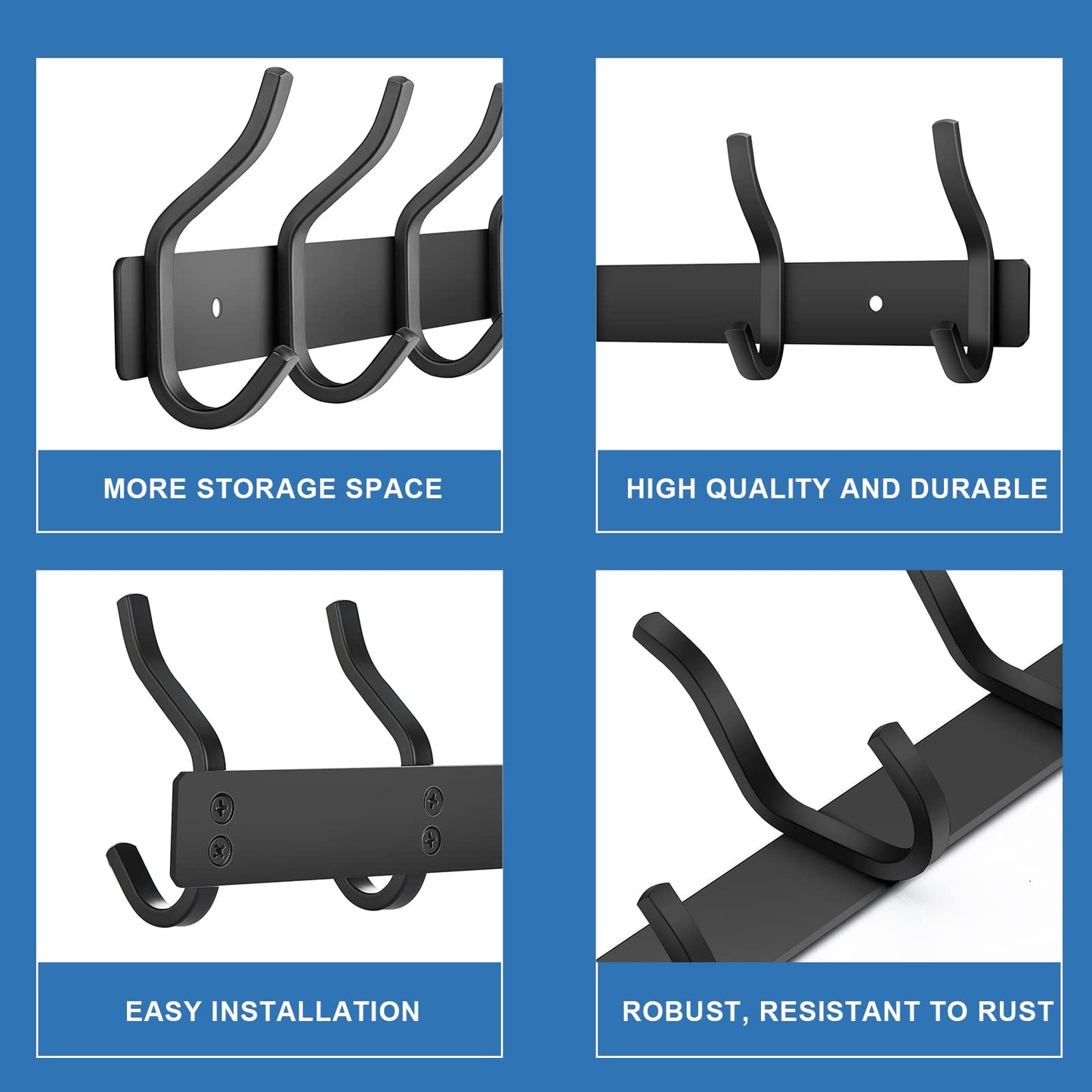 MEIJO Coat Hooks Wall Mounted, Coat Rack Wall Mounted Stainless Steel with 6 Hooks Heavy Duty Coat Hooks for Door, Bedroom, Bathroom, Kitchen