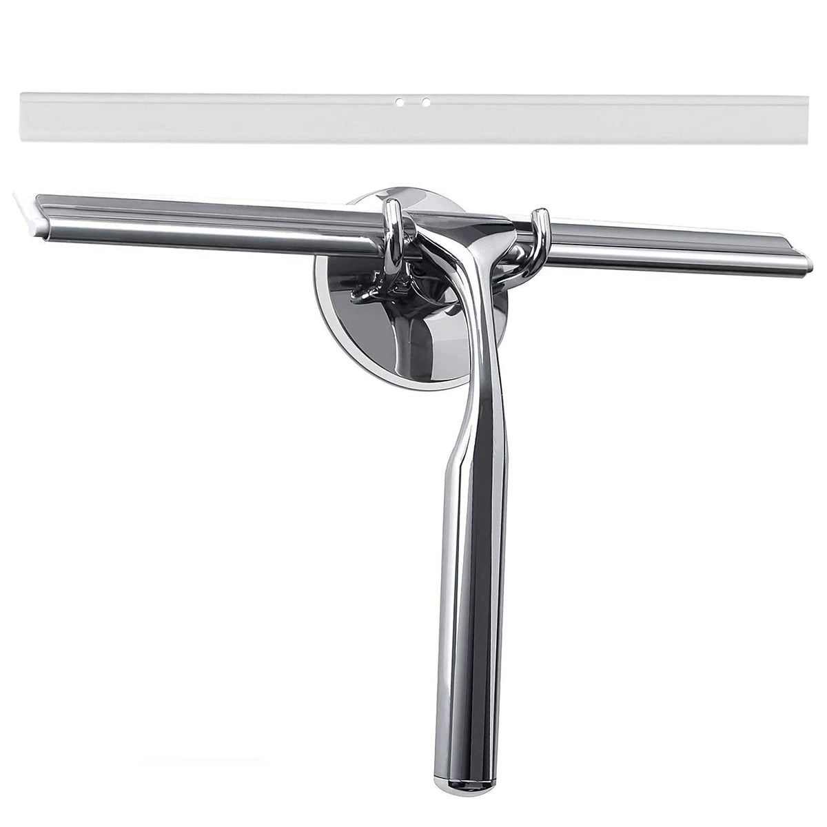 GlobaLink Shower Squeegee, 12 inches Stainless Steel Shower Scrapers with Hanging Adhesive Hook All-Purpose Bathroom Window Wiper With Replacement