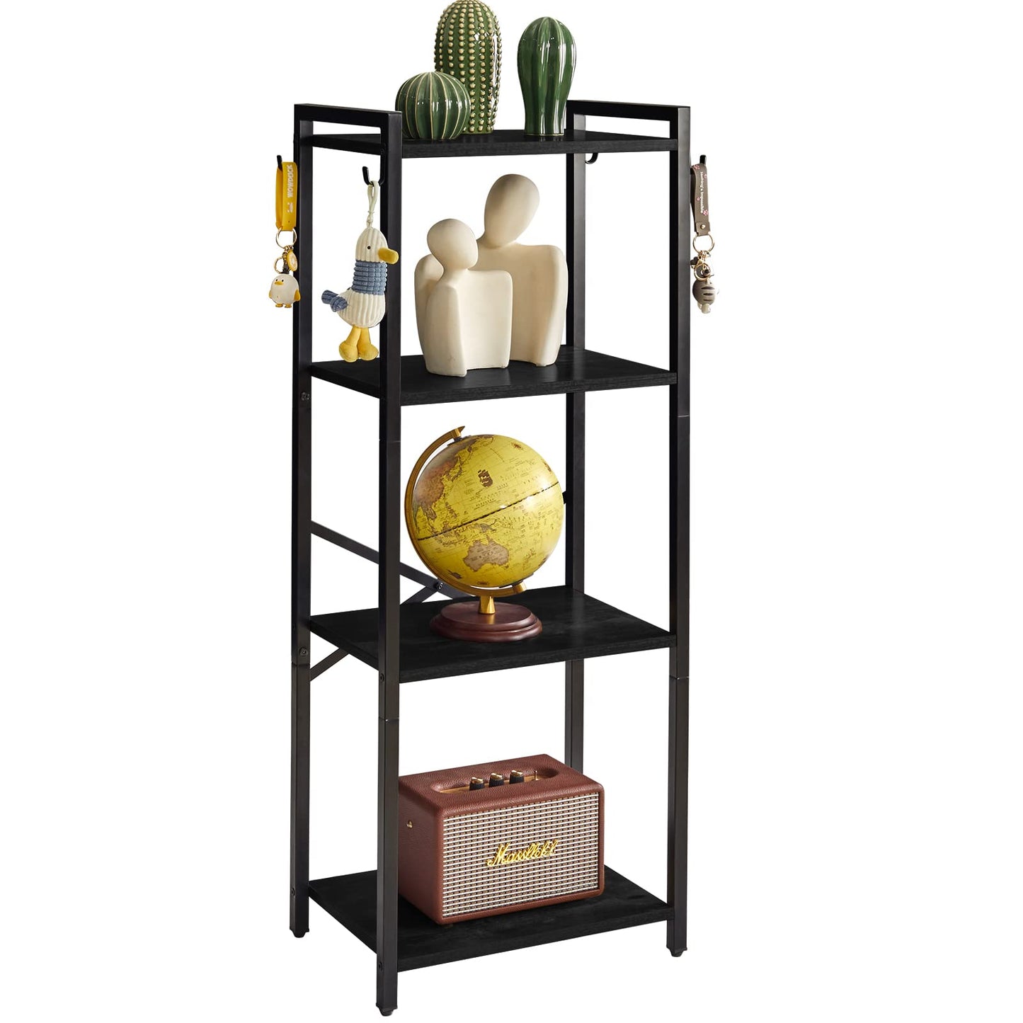YMYNY Bookcase,4 Tier Storage Rack, Plant Rack, Storage Rack with Steel Frame,for Living Room, Office, Study, Hallway, Industrial Style, Black HBC004B