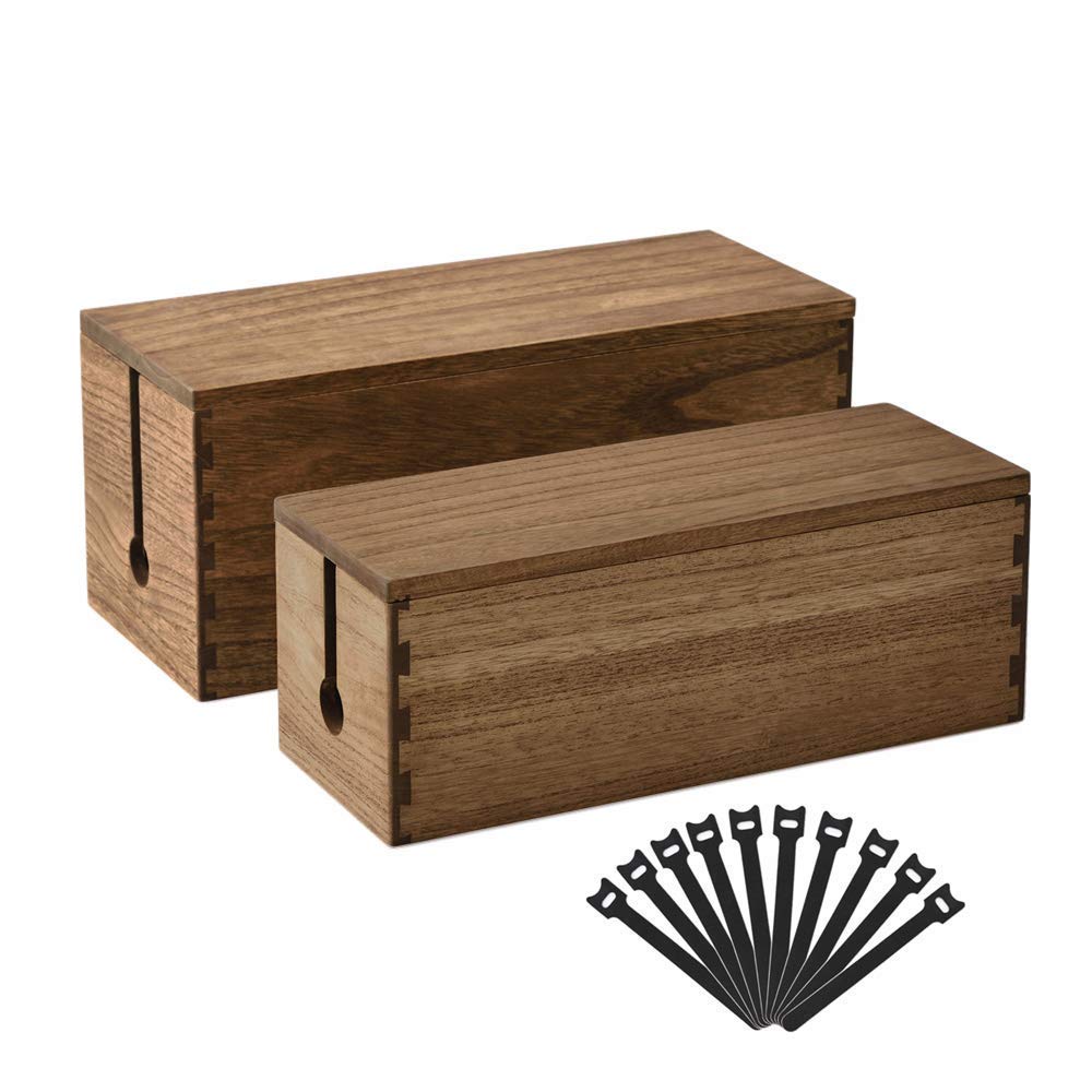 KIRIGEN Wood Cable Management Box - Cord Organizer Hide Power Strips/Electrical Plugs - Conceal and Cover Wires Station on Desks from TVs/Computers