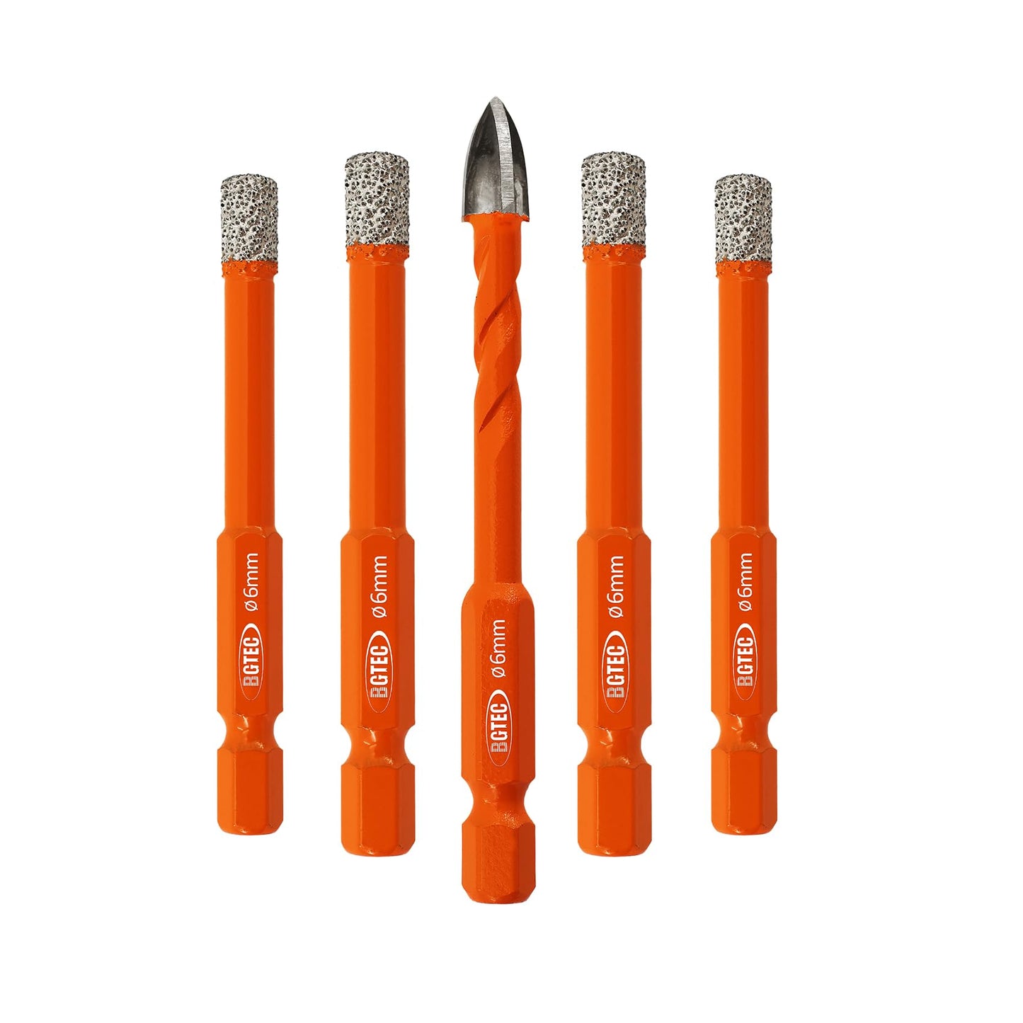 BGTEC Dry Diamond Drill Bits Set - Tile Drill Bit 6/6/6/6mm with Quick Change Hex Shank and 6mm Carbide Drill for Granite Marble Porcelain