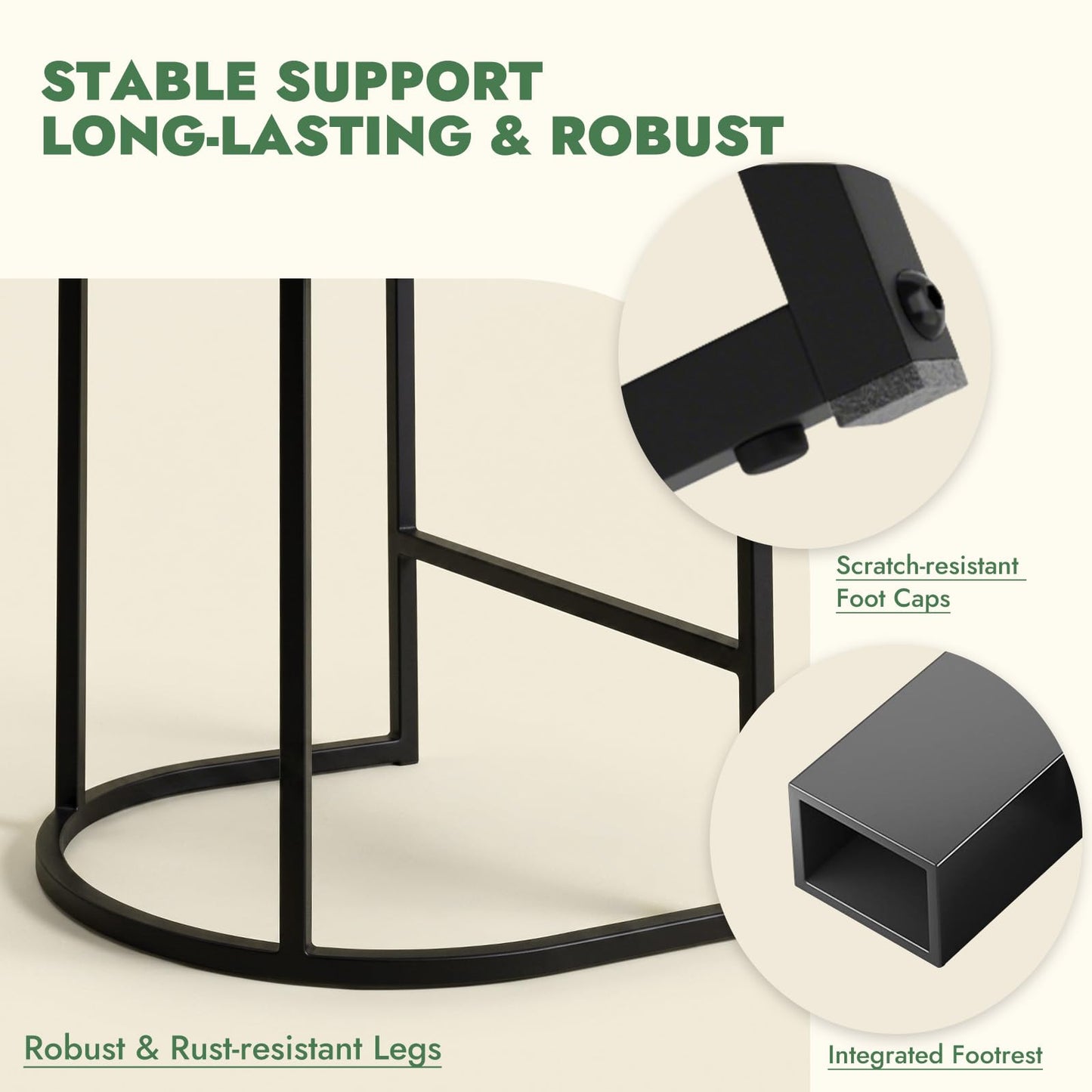 KRAMZMING Counter Height Bar Stools Set of 2, 24 Inch Linen, Gray