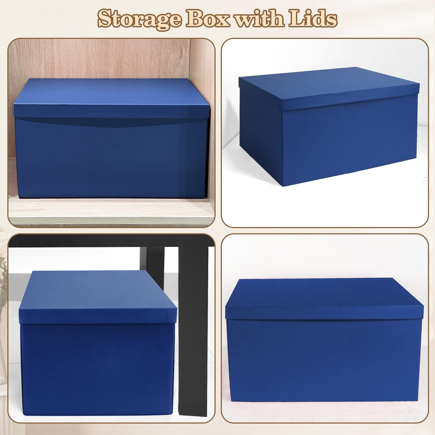 KISPATTI Storage Box, Blue Storage Boxes with Lids 38 x 28 x 19 cm Large Storage Box with Ribbon Cardboard Storage Boxes for Home Bedroom Living Room