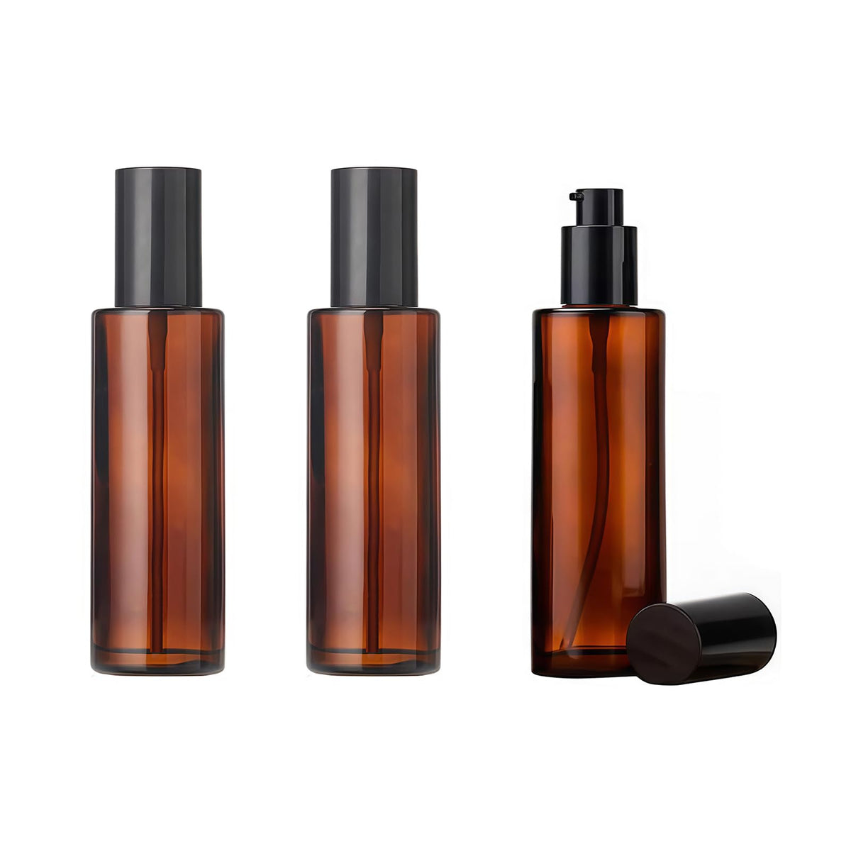 Upstore 3Pcs 60ml/2oz Empty Amber Glass Lotion Pump Bottles Soap Dispensers Bottle Jar Cosmetics Containers with Black Pump for Essential Oil