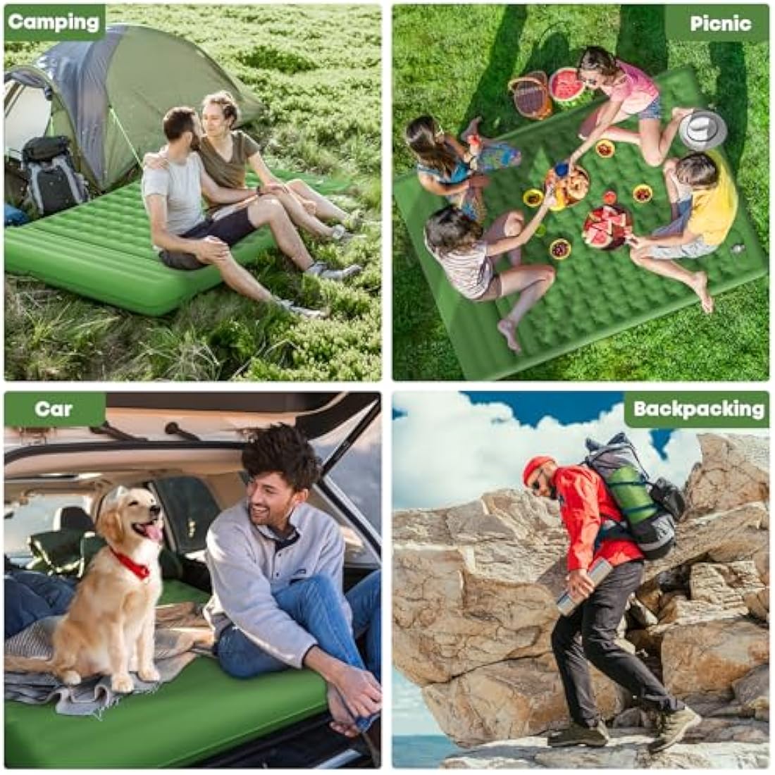 MAMBAKOTR Camping Air Bed 12-15CM Extra Thick, Reinforced Support Structure with Built-in Foot Pump and Pillow Portable Camping Sleeping Mat Air Mattress for Tent Backpacking Hiking Travel