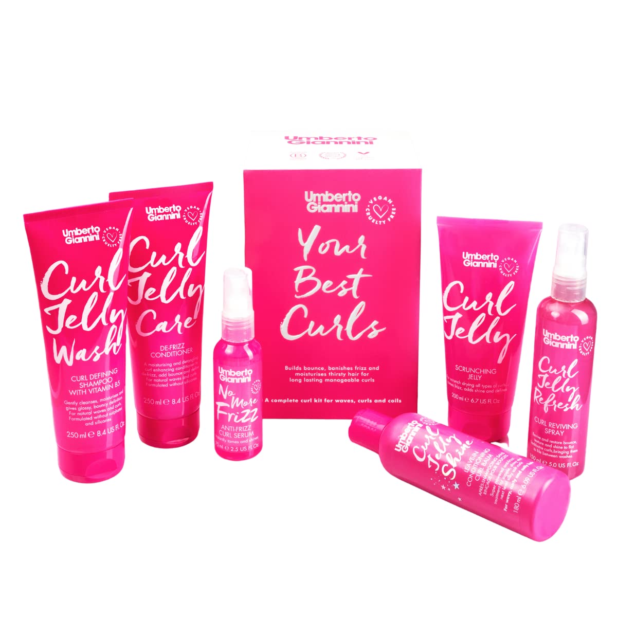 Umberto Giannini Your Best Curls Wash and Styling Curl Jelly Gift Set - Vegan & Cruelty Free Kit for Waves, Curls and Coils (Gift Box, Set of 6