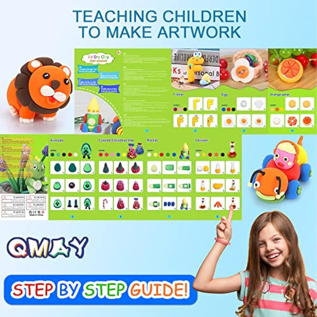 QMAY Air Dry Clay, 48 Colors Ultra Light Magic Clay, No-Toxic Modeling Clay & Dough, Modeling Clay for Kids with Tools, Gift for Kids