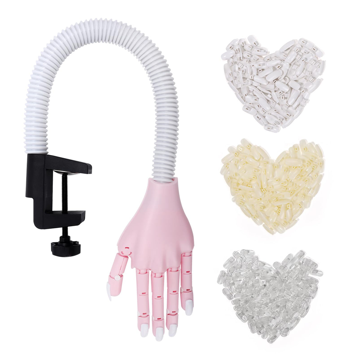 Deciniee Practice Hand for Acrylic Nails, 100 Pcs Nail Tips Flexible Training Hand Professional Nail Art Hand Tools with Painted Pen Rhinestone