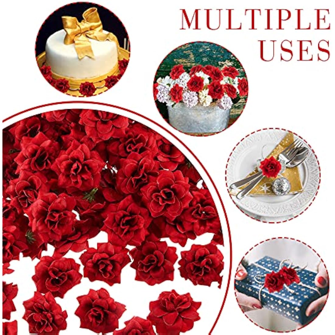 Syhood 100 Pieces 1.77" Red Artificial Roses Head Bulk Small Silk Fake Rose Buds for Decoration, DIY Crafts, Wedding Centerpieces Bridal Shower Party Home Garland Decor