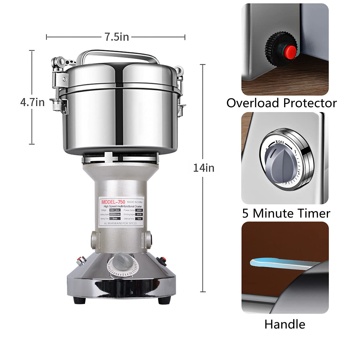LEJIEYIN Grain Mill Electric 750g Electric Mill Stainless Steel Graingrinder & Commercial Motor Grinding Stone Mill Grain with 2000W 25000 RPM for