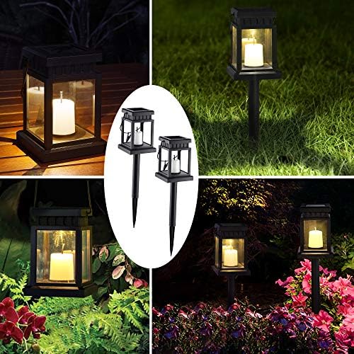 GIGALUMI Solar Hanging Lantern Outdoor, 8 Pack Solar Candle Lights with Stake for Garden,Patio , Lawn, Deck , Umbrella, Tent, Tree,Yard,Driveway(Warm White).