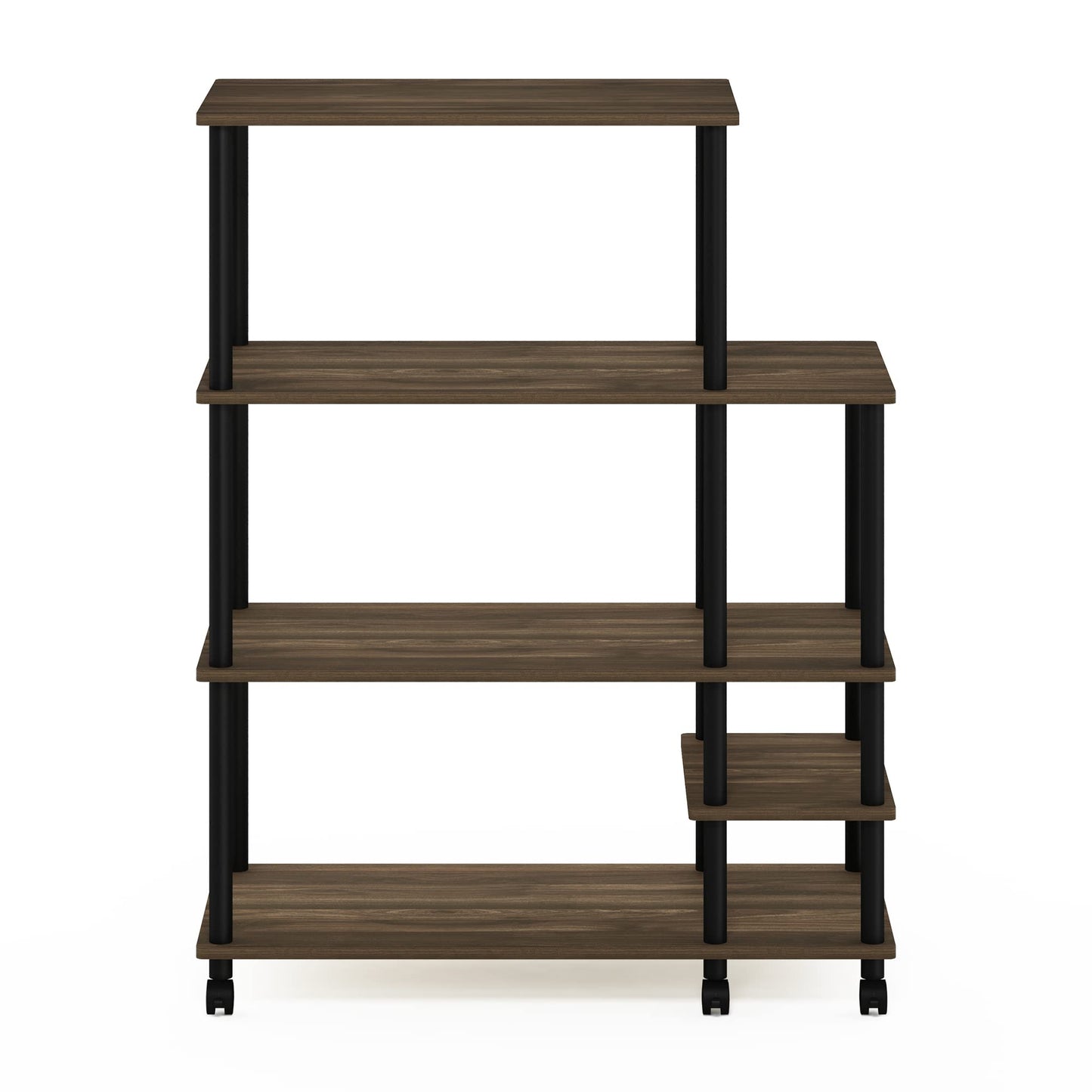 Furinno TURN-N-TUBE Printer Stand, Wide 4-Tier Printer Table with with Storage Shelf and Casters, Open Frame Standing Shelf, for CPU, Office Supplies