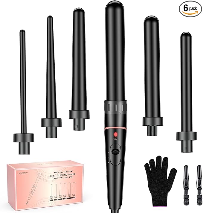 BESTOPE PRO Hair Curler 6-in-1 Curling Wand Set, New but open scruffy box.
