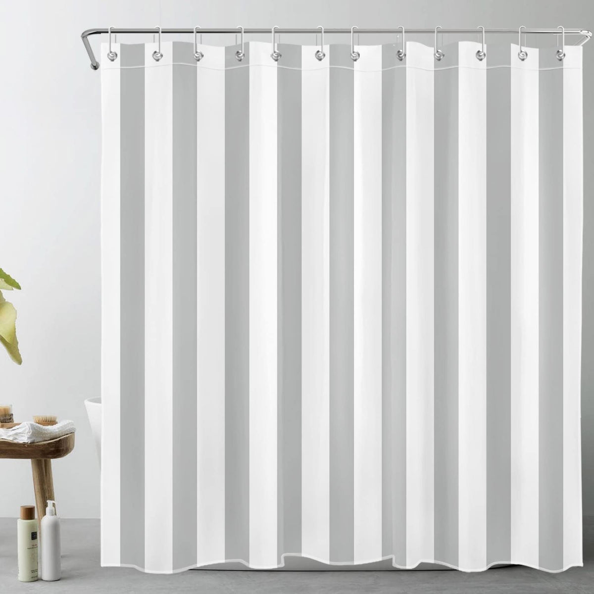 LB Grey and White Shower Curtain Ombre Striped Bath Curtain Abstract Geometric Polyester Anti Mould Waterproof Extra Long Bathroom Curtains with