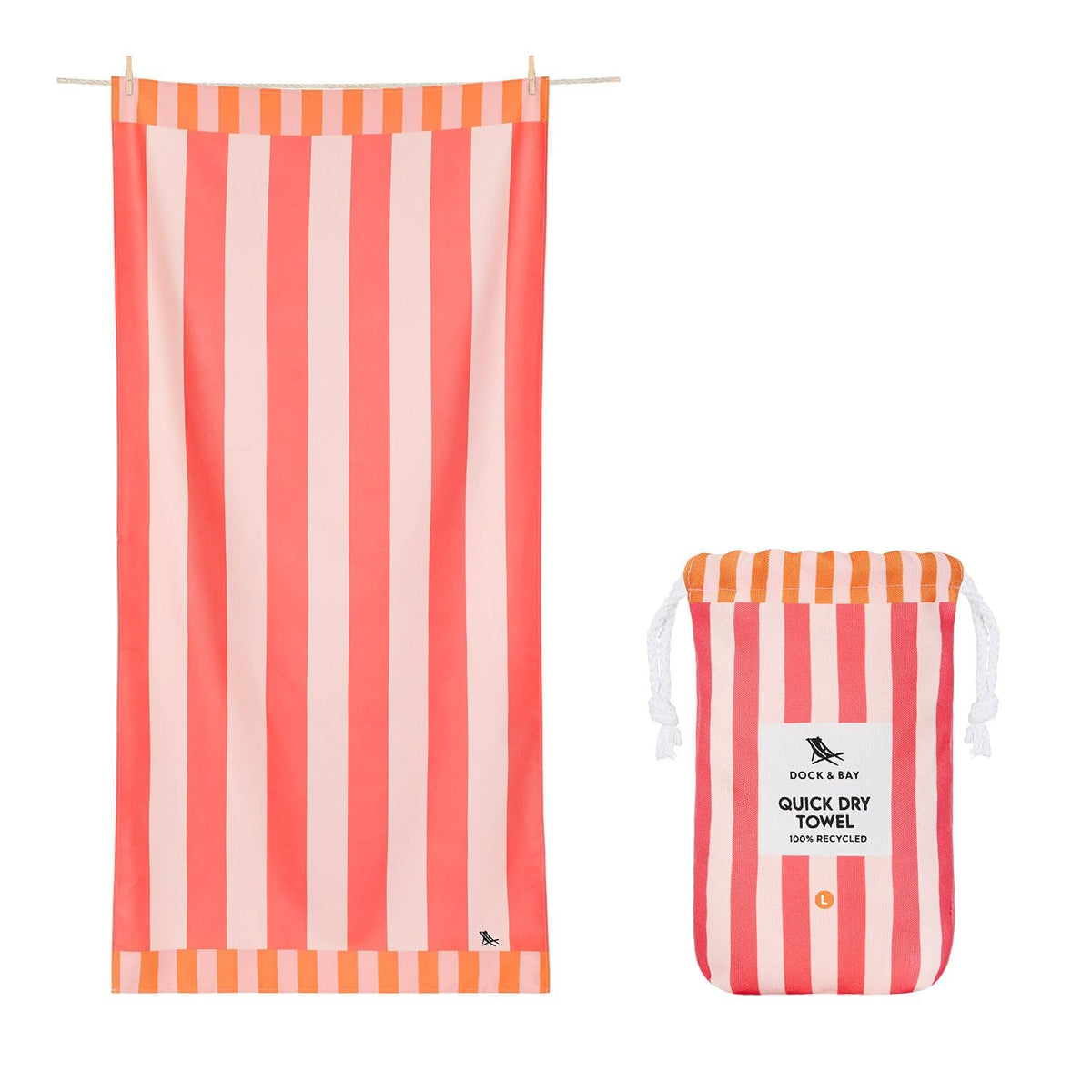 Dock & Bay Beach Towel - Quick Dry, Sand Free - Compact, Lightweight - 100% Recycled - Includes Bag - Raspberry Road - Large (160x90cm, 63x35)