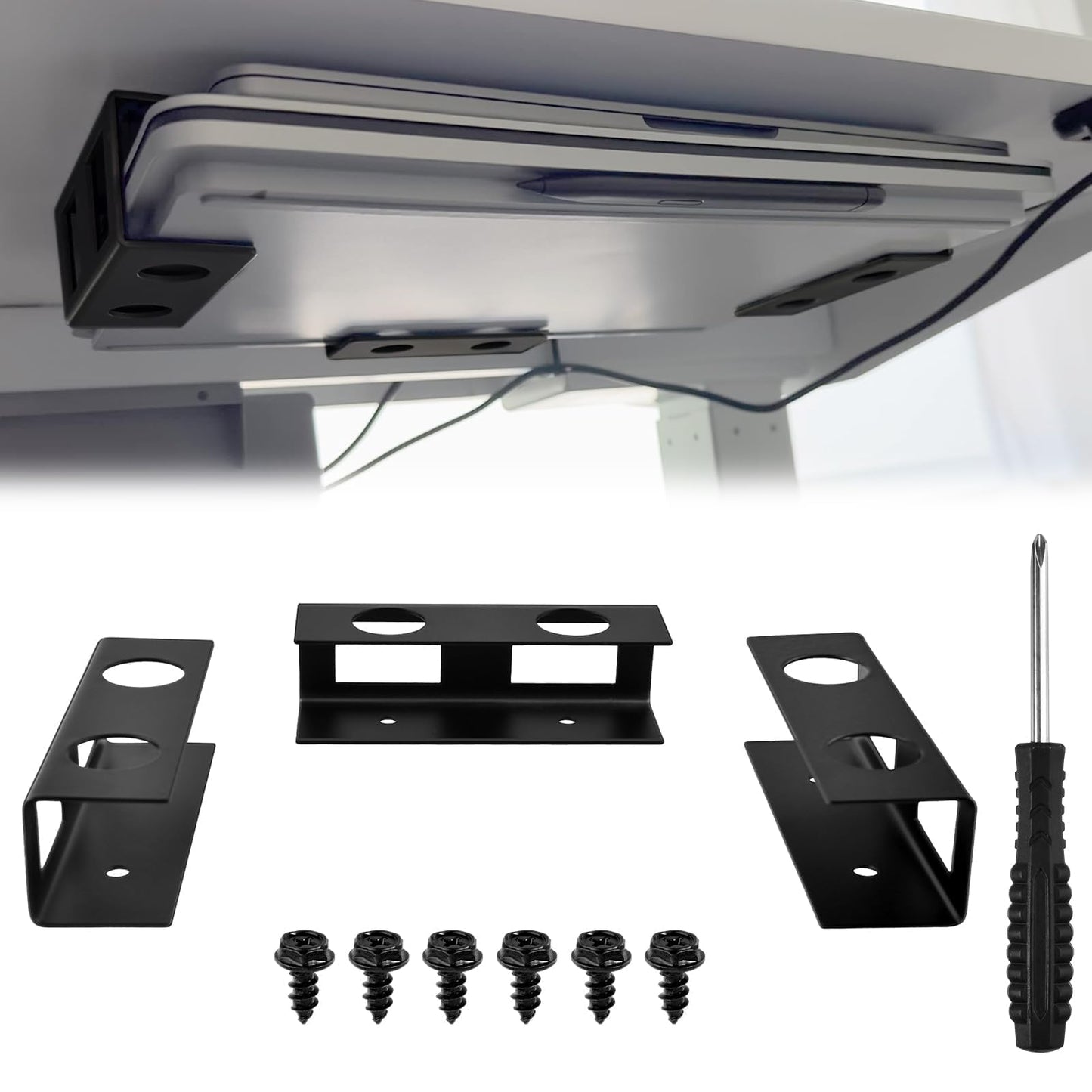 LEONTOOL Under Desk Laptop Mount and Shelf, Metal Under Desk Shelf Holder with Screws