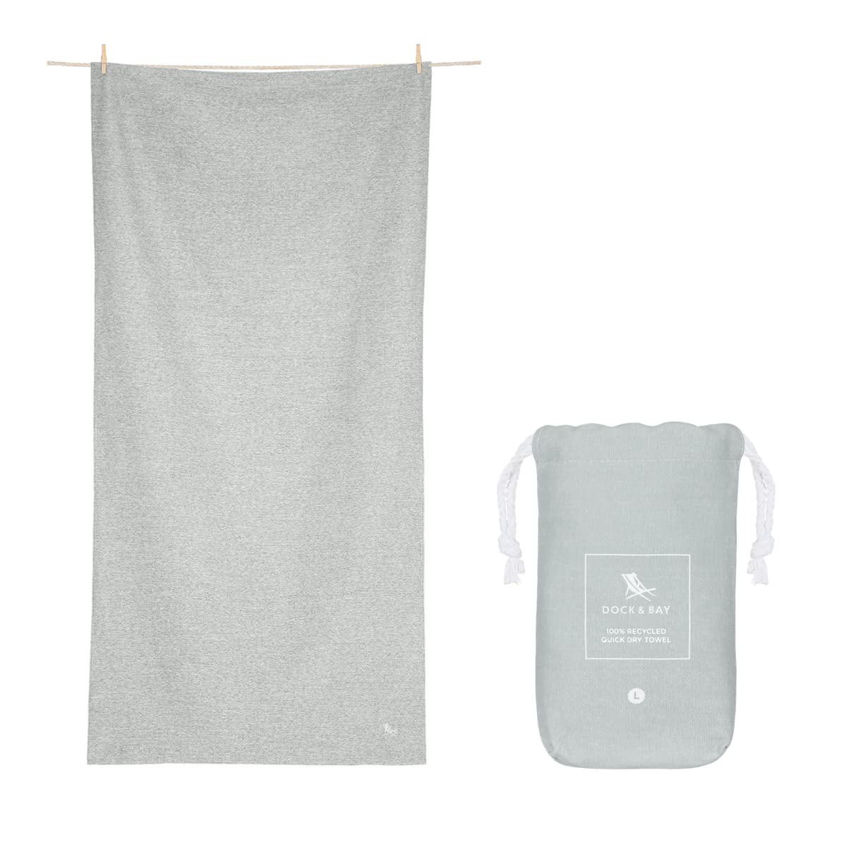 Dock & Bay Beach Towel - Quick Dry, Sand Free - Compact, Lightweight - 100% Recycled - Includes Bag - Essential - Mountain Grey - Extra Large