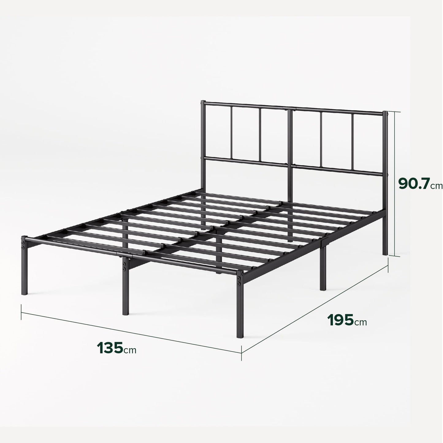 ZINUS Justin Double Bed Frame  Bed 190x135 cm  35cm Height  Metal Bed Frame with Headboard  Platform bed frame with steel slat support  Modern