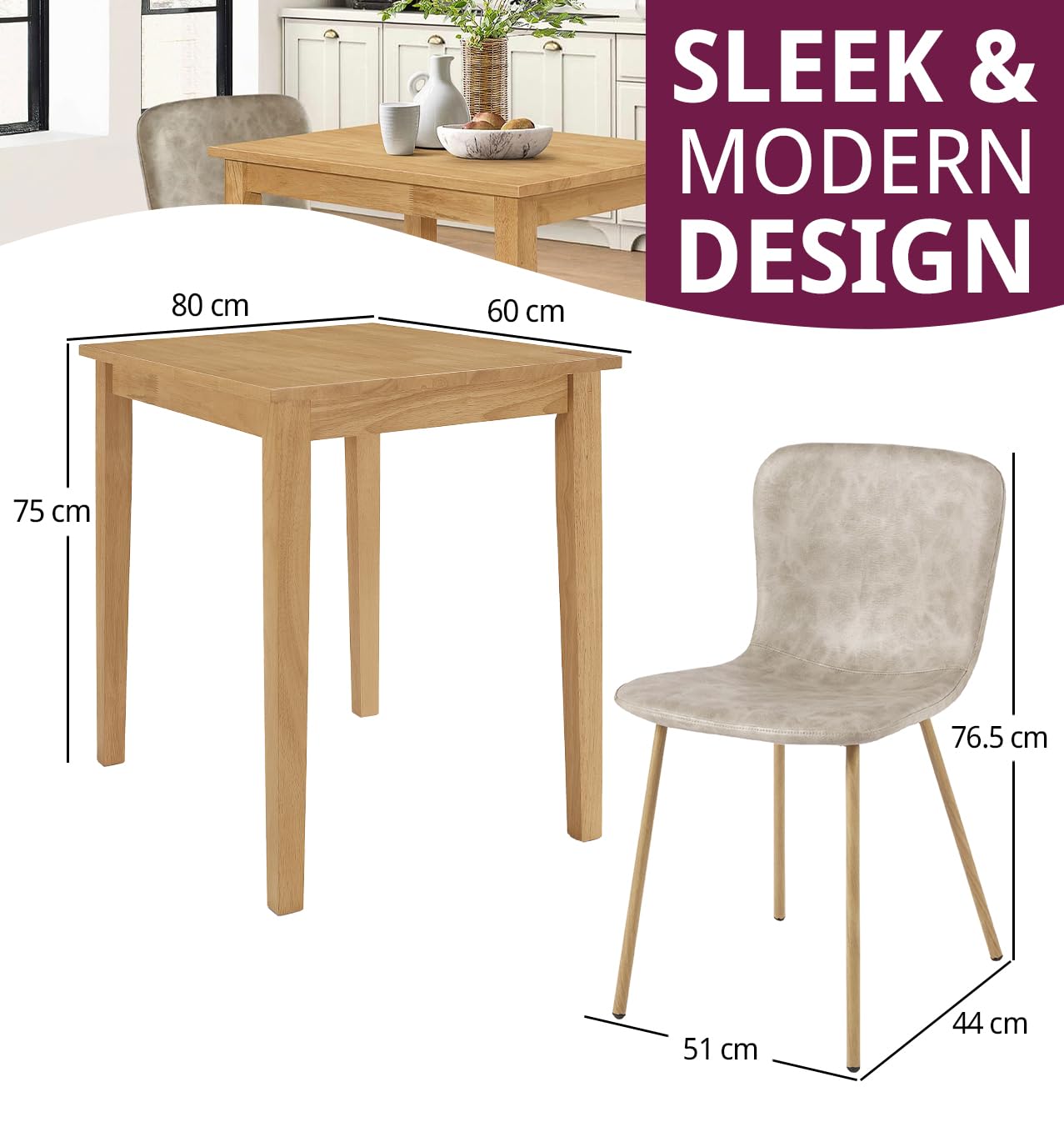 Hallowood Furniture Ledbury Small Kitchen Table And Chairs Set 2, 80x60cm