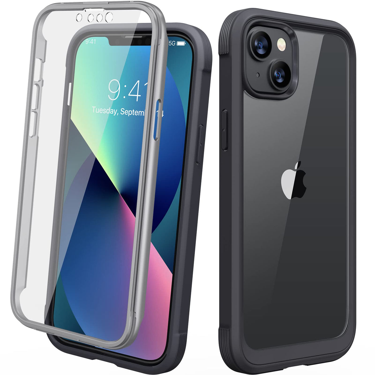 Diaclara Compatible with iPhone 13 Case, 360? Full Body with Built-in Screen Protector Touch Sensitive Shockproof Bumper Case Cover Clear-Back