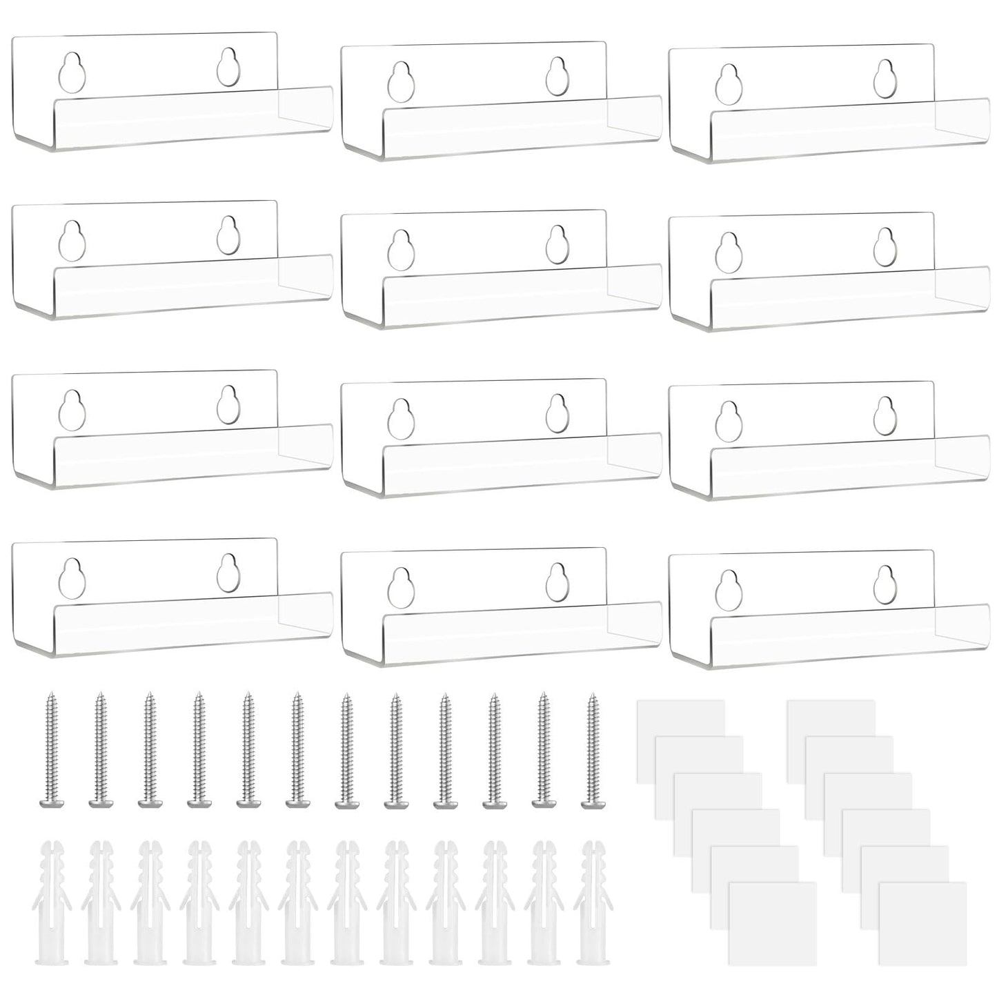 WinHoliLux 12Pcs Clear Acrylic Vinyl Record Wall Mount Shelves