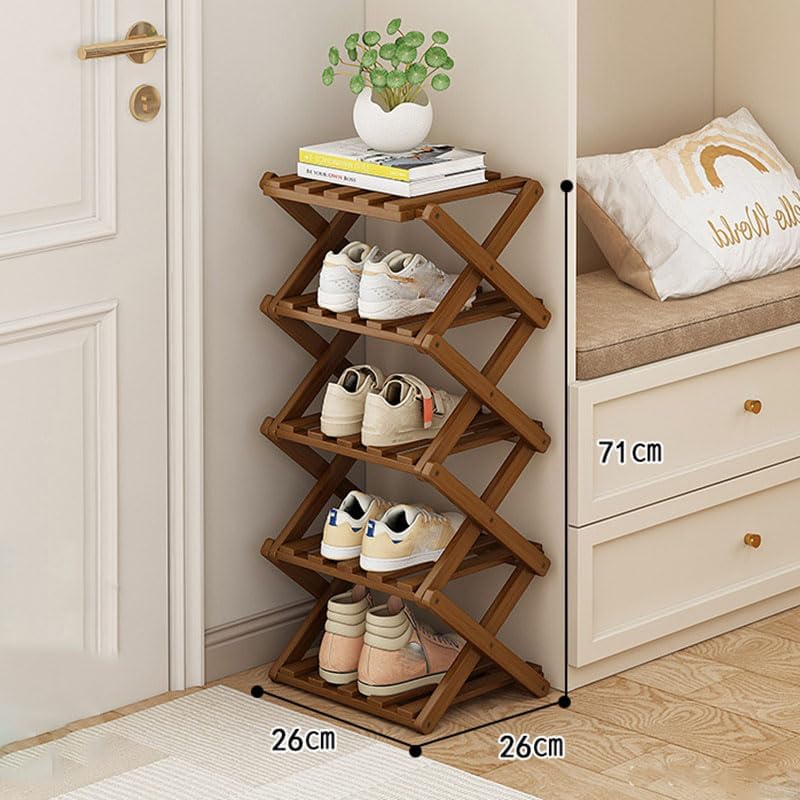 Kiss Me 6-Tier Bamboo Narrow Folding Shoe Rack Vertical