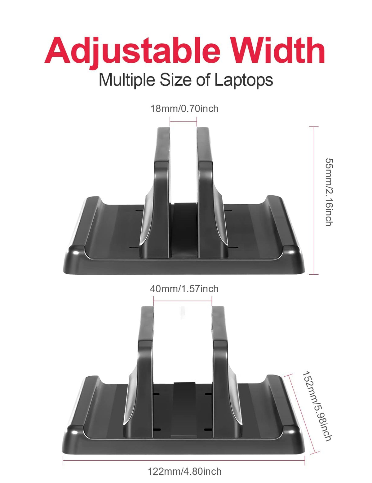 Saklifuo Vertical Laptop Stand 3 in 1 Adjustable Space-Saving Desktop Laptop Holder Sturdy ABS Portable Notebook Dock Compatible with All Notebooks