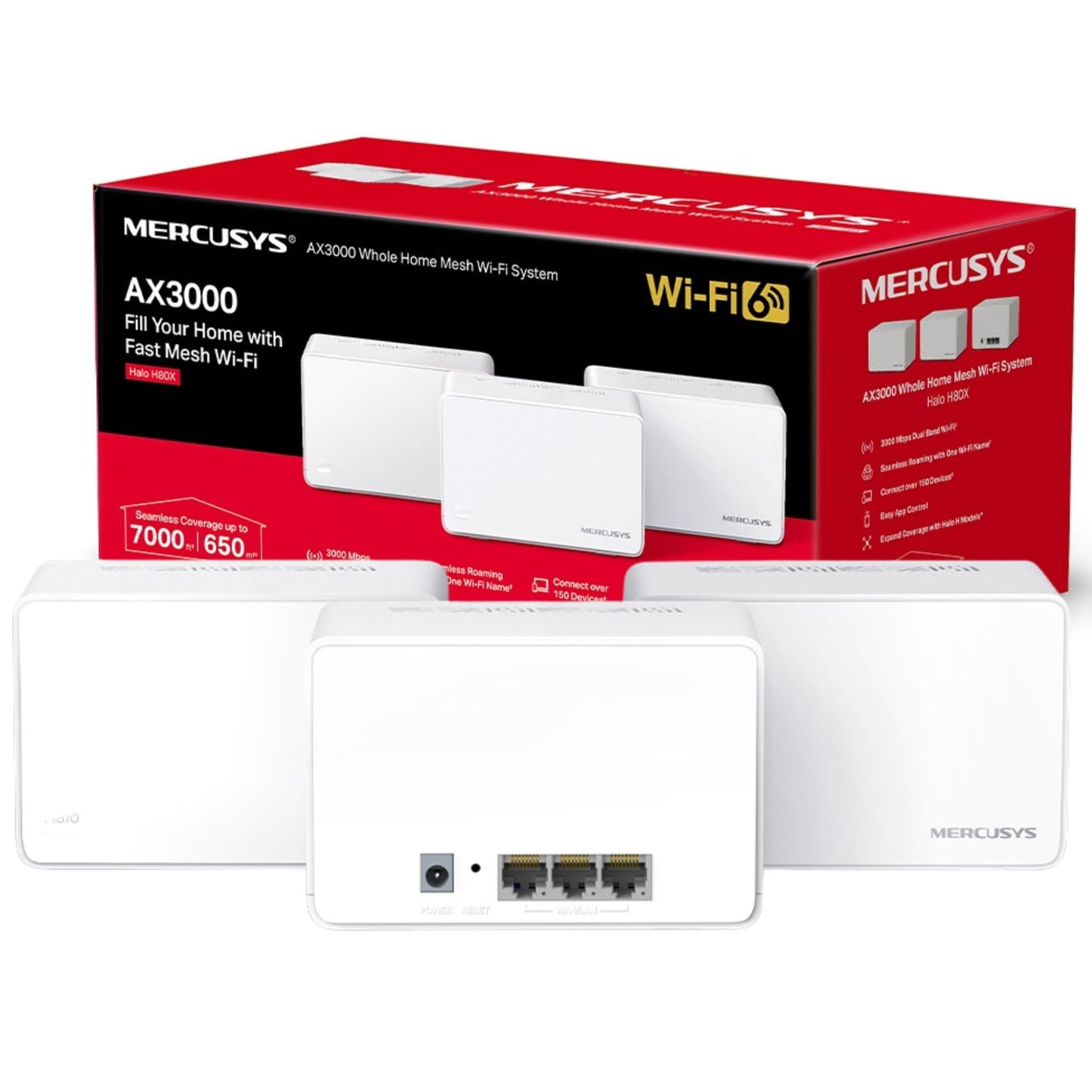 MERCUSYS Halo H80X(3-pack) AX3000Mbps Mesh WiFi 6 System, Gigabit Ports, TP-Link WiFi Mesh System, WiFi Router, WiFi Extender Booster, 7,000ft?(650
